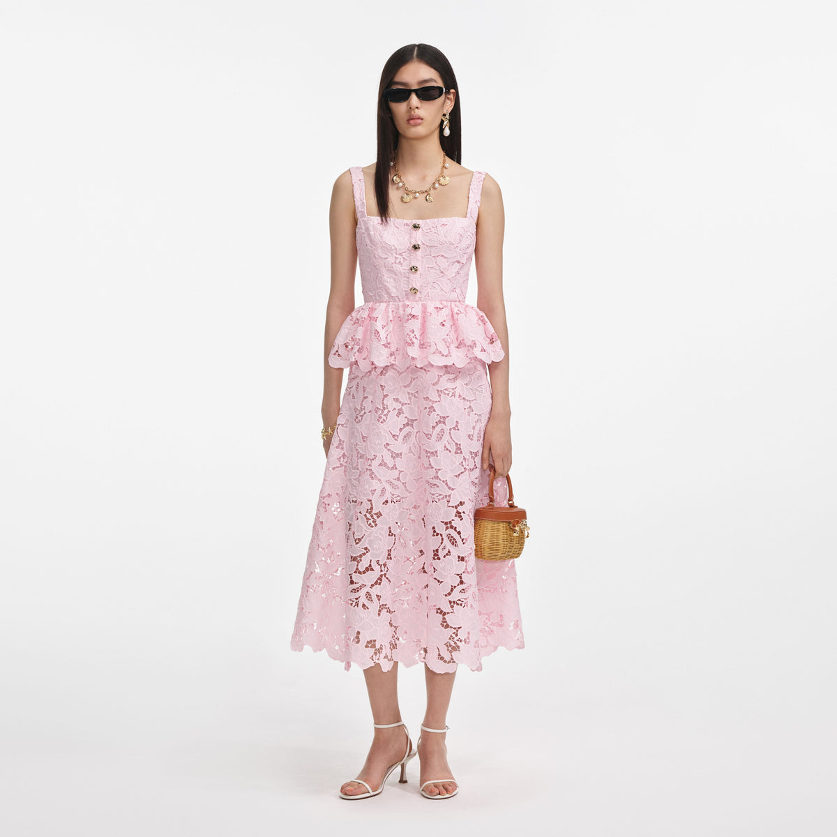 self portrait petal lace midi dress Self-Portrait - Pink Lace Embellished Midi Dress