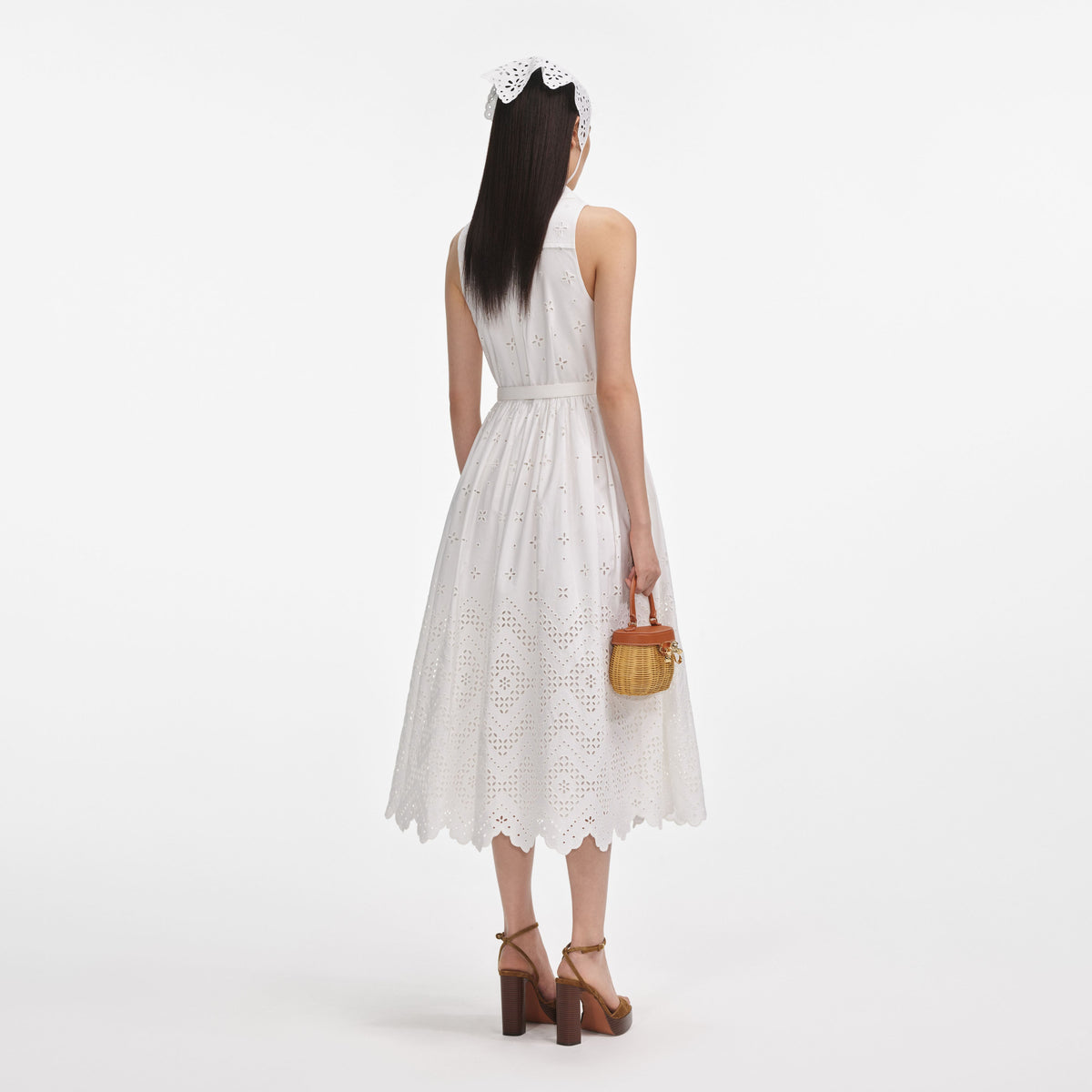 white broderie midi dress self-portrait - White Cotton Broderie Collared Midi Dress