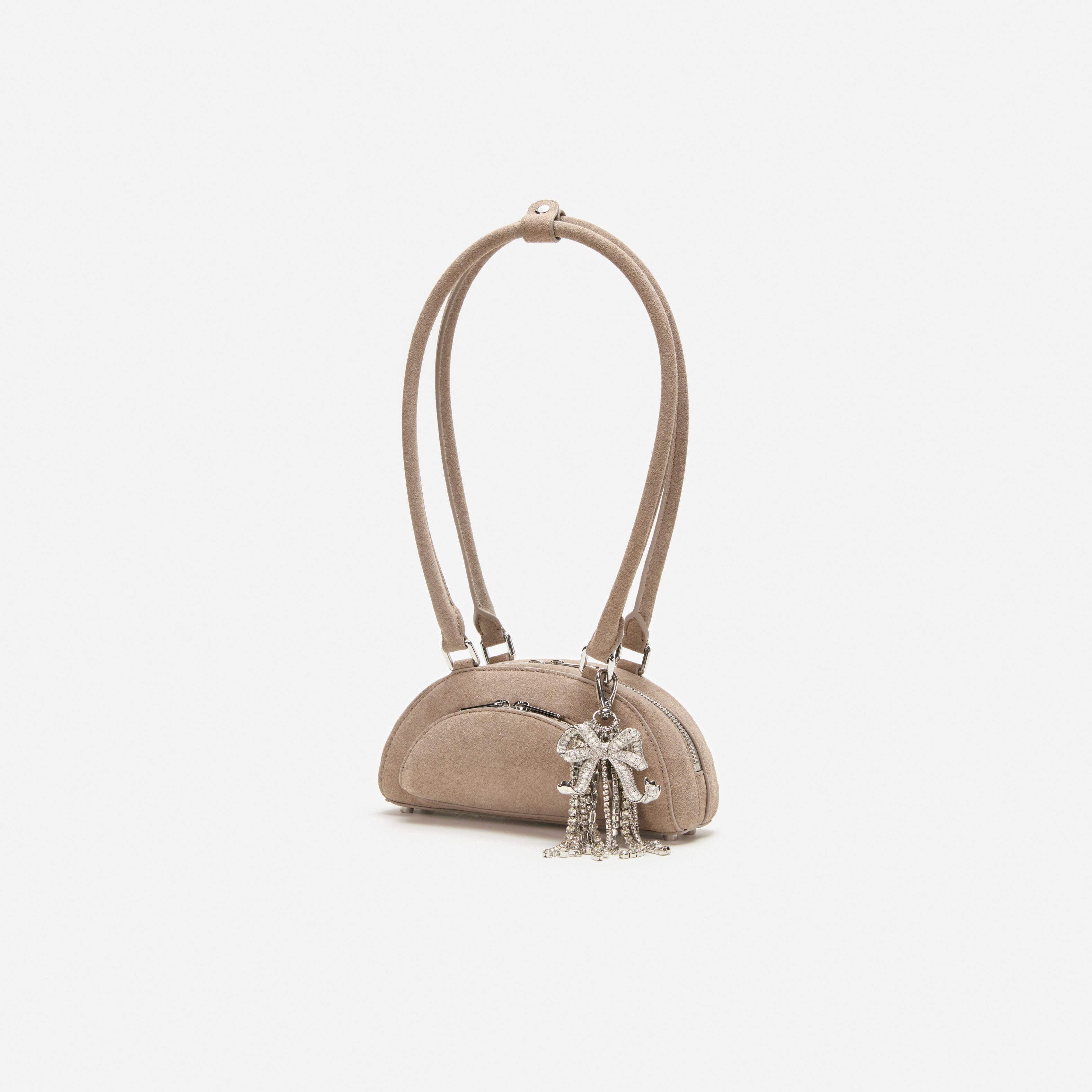 Grey Suede Mini Shoulder Bag With Charm
