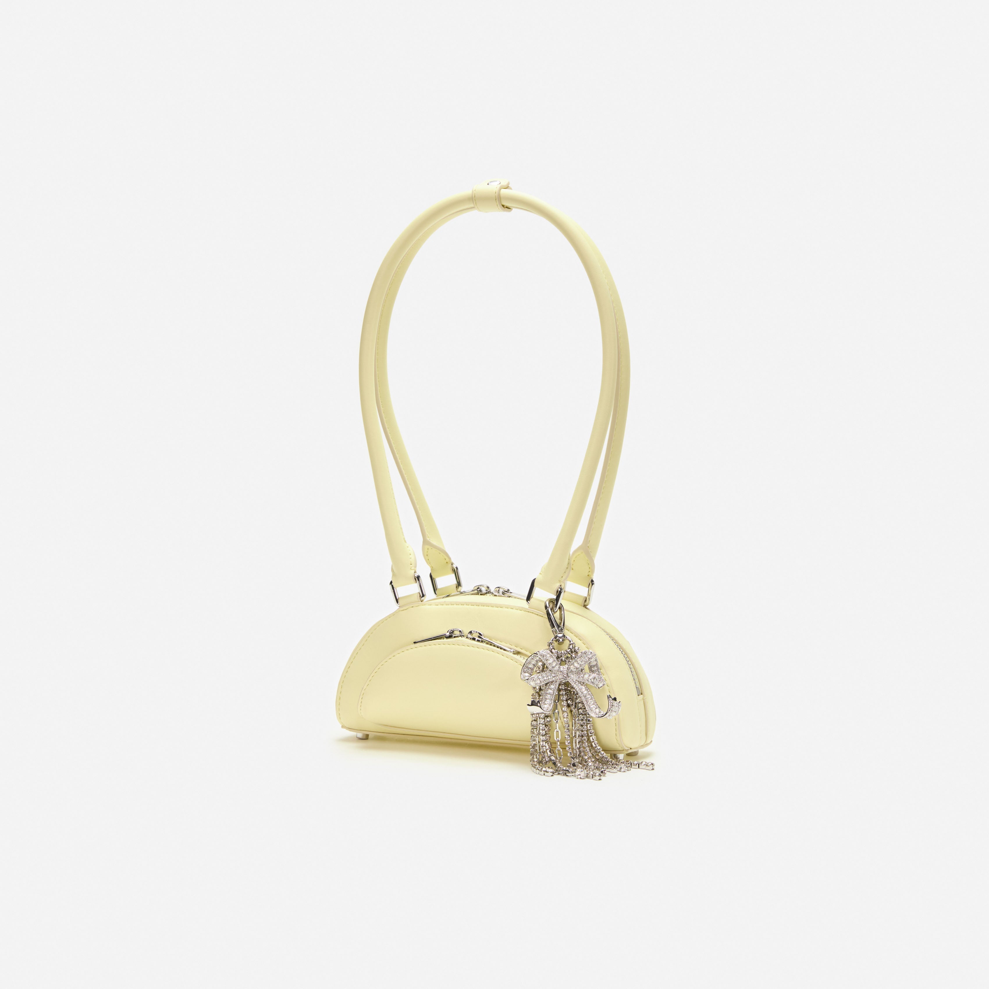 Yellow Leather Mini Shoulder Bag With Charm
