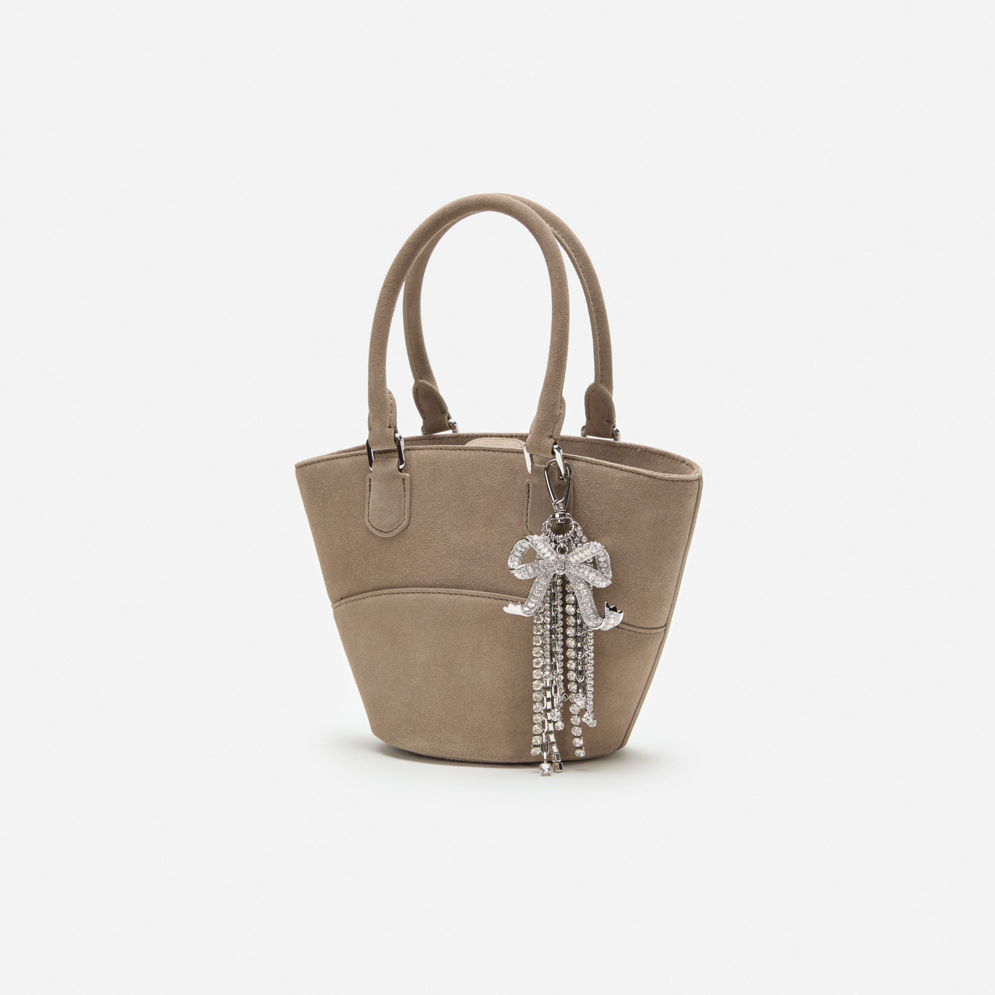 Grey Suede Charm Tote Bag