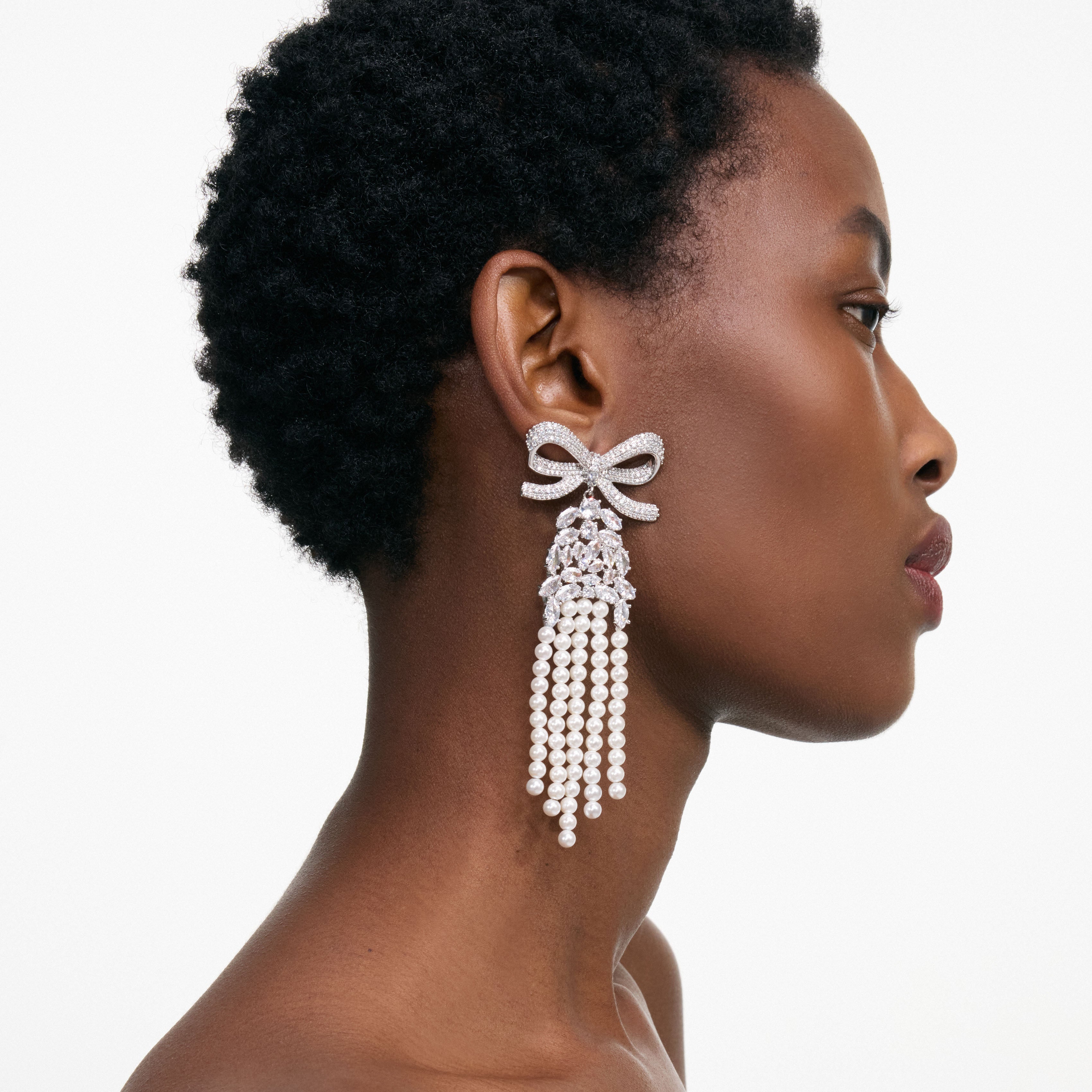 Crystal Bow Pearl Droplet Earrings