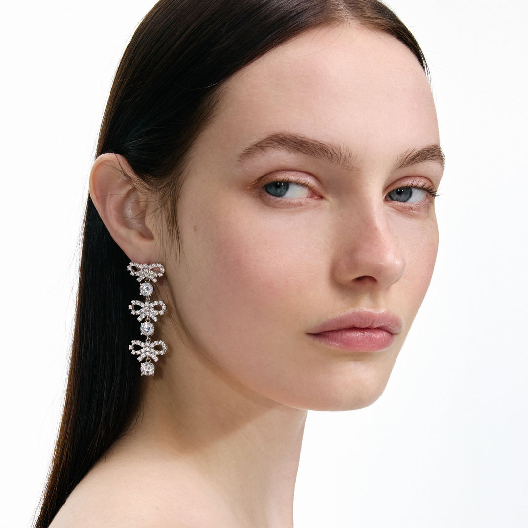 Self-Portrait Women Metallic Tiered Earing With Bow Charm And Crystal Embellishments In Brass Woman main image 1