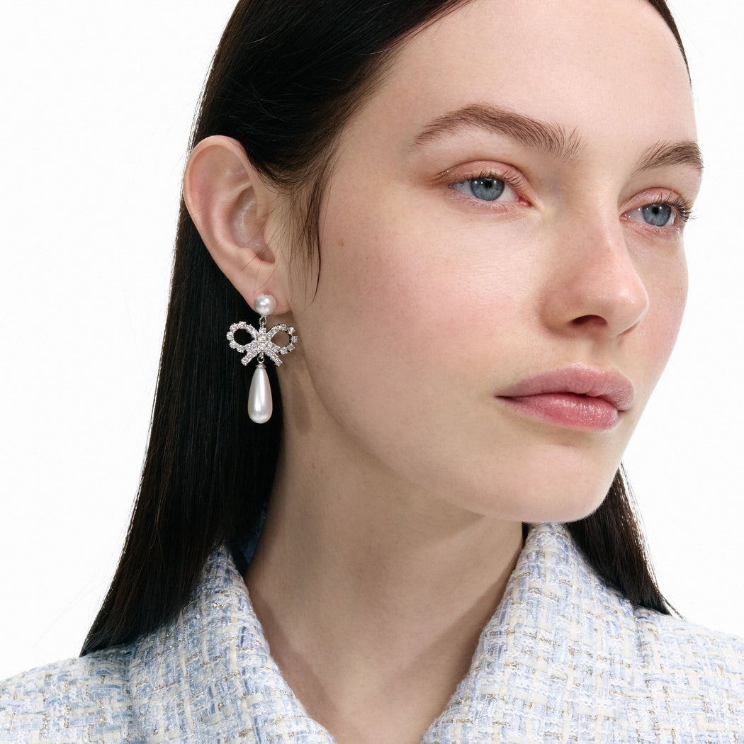Pearl Bow Droplet Earrings