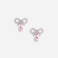 Micro Bow Pink Droplet Earrings