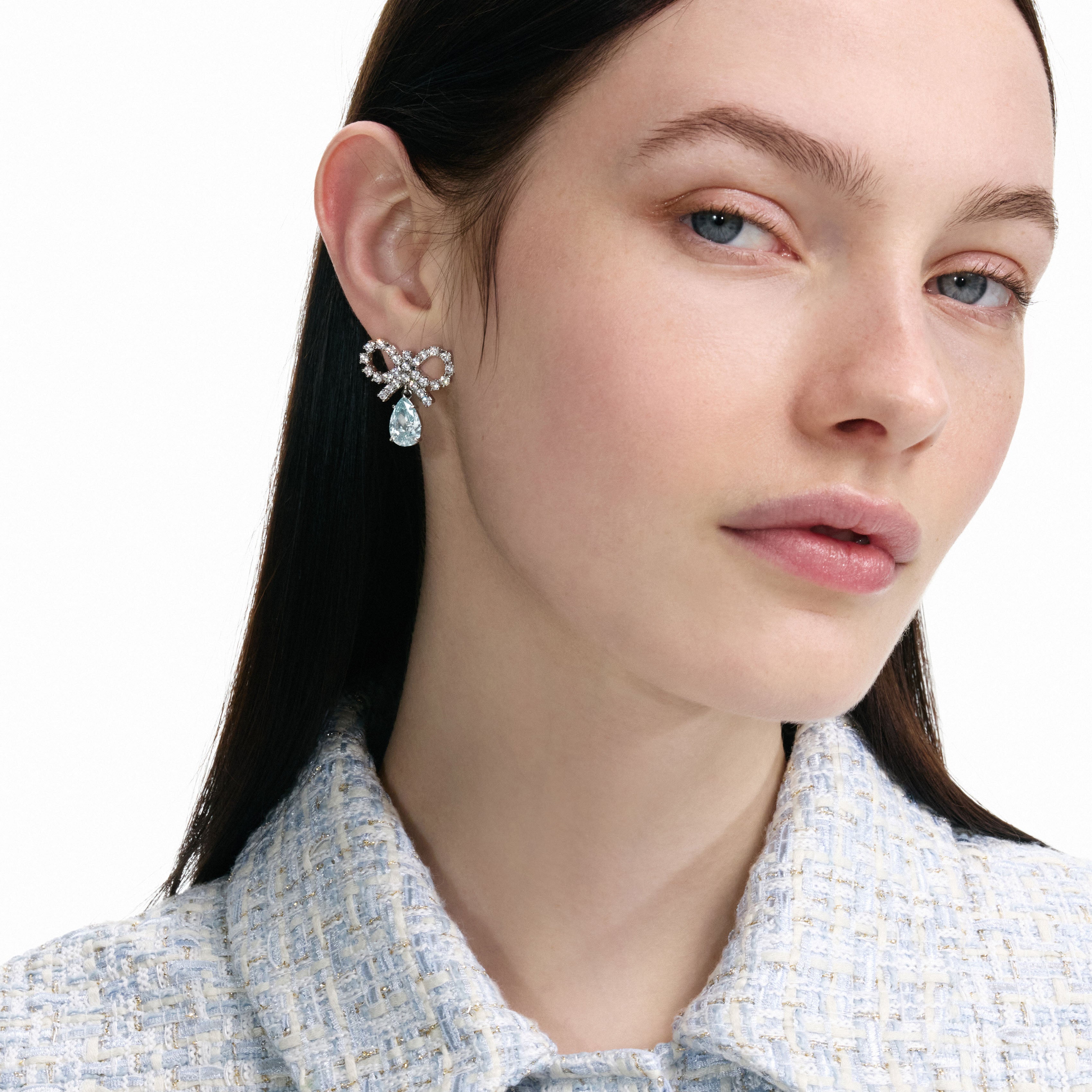 Micro Bow Blue Droplet Earrings