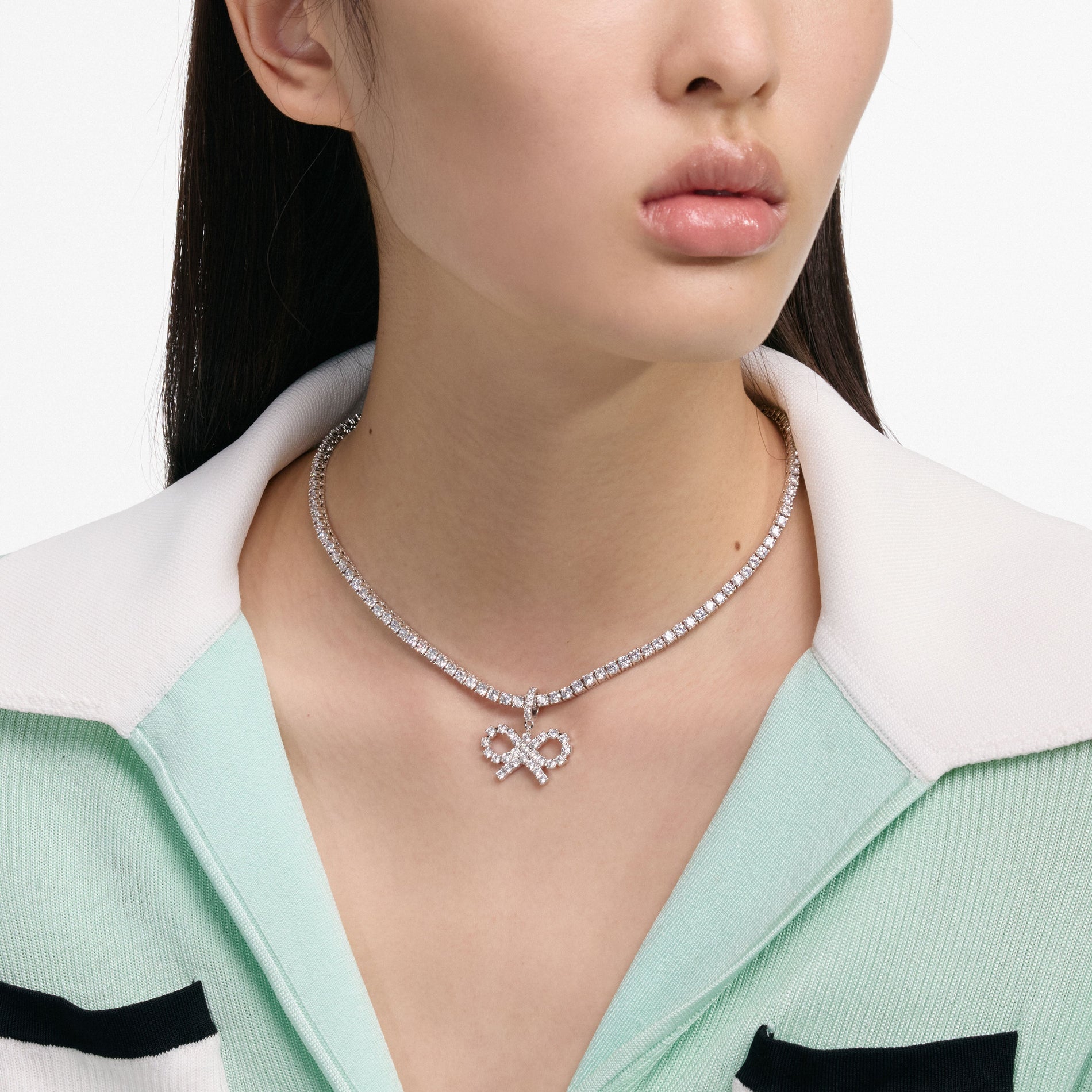 Crystal Bow Tennis Necklace
