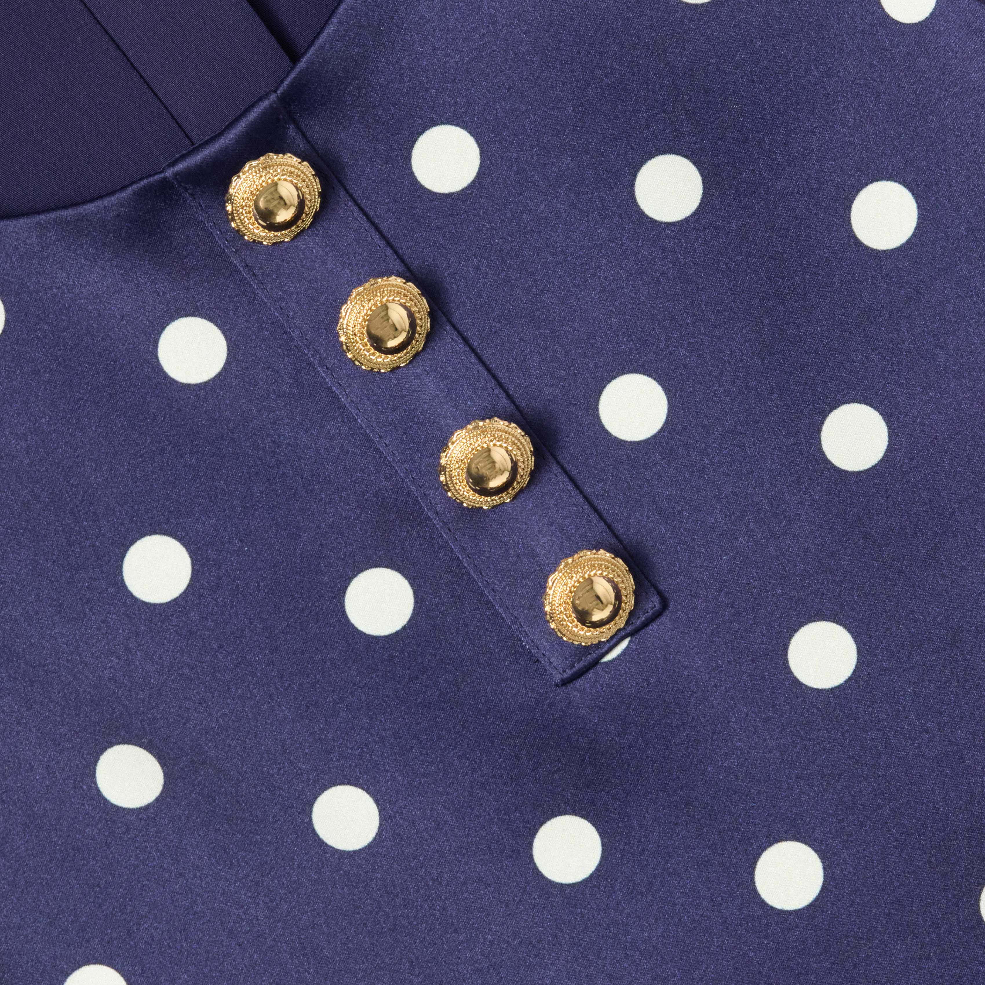 Navy Taffeta Polka Dot Button Down Dress
