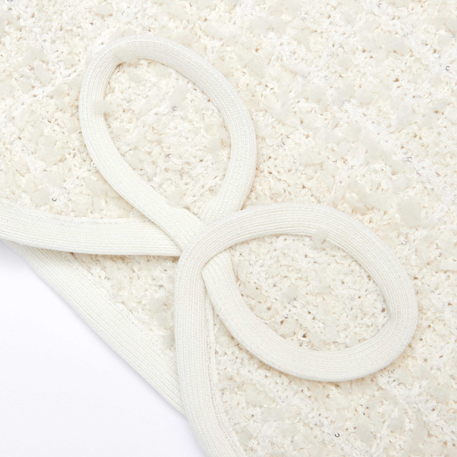 Cream Textured Bow Detail Knit Skirt