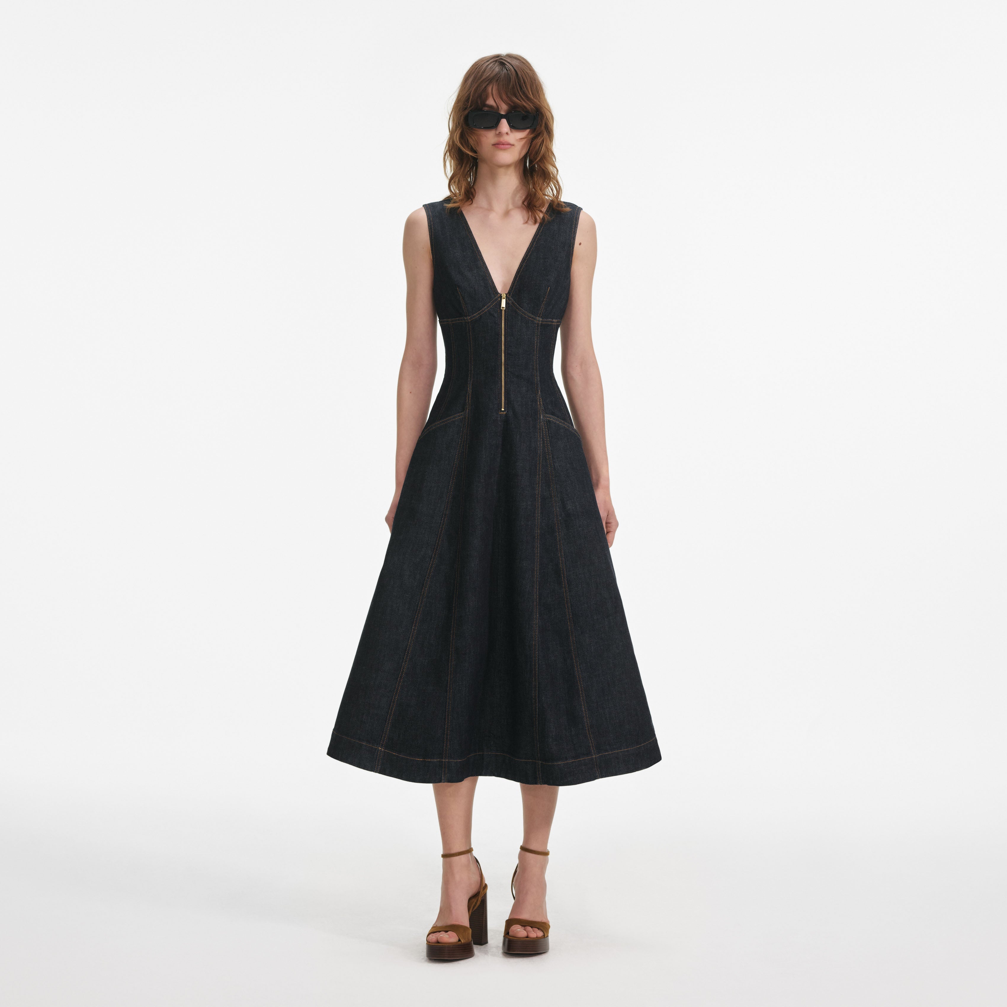 Indigo Denim Midi Dress – self-portrait-US
