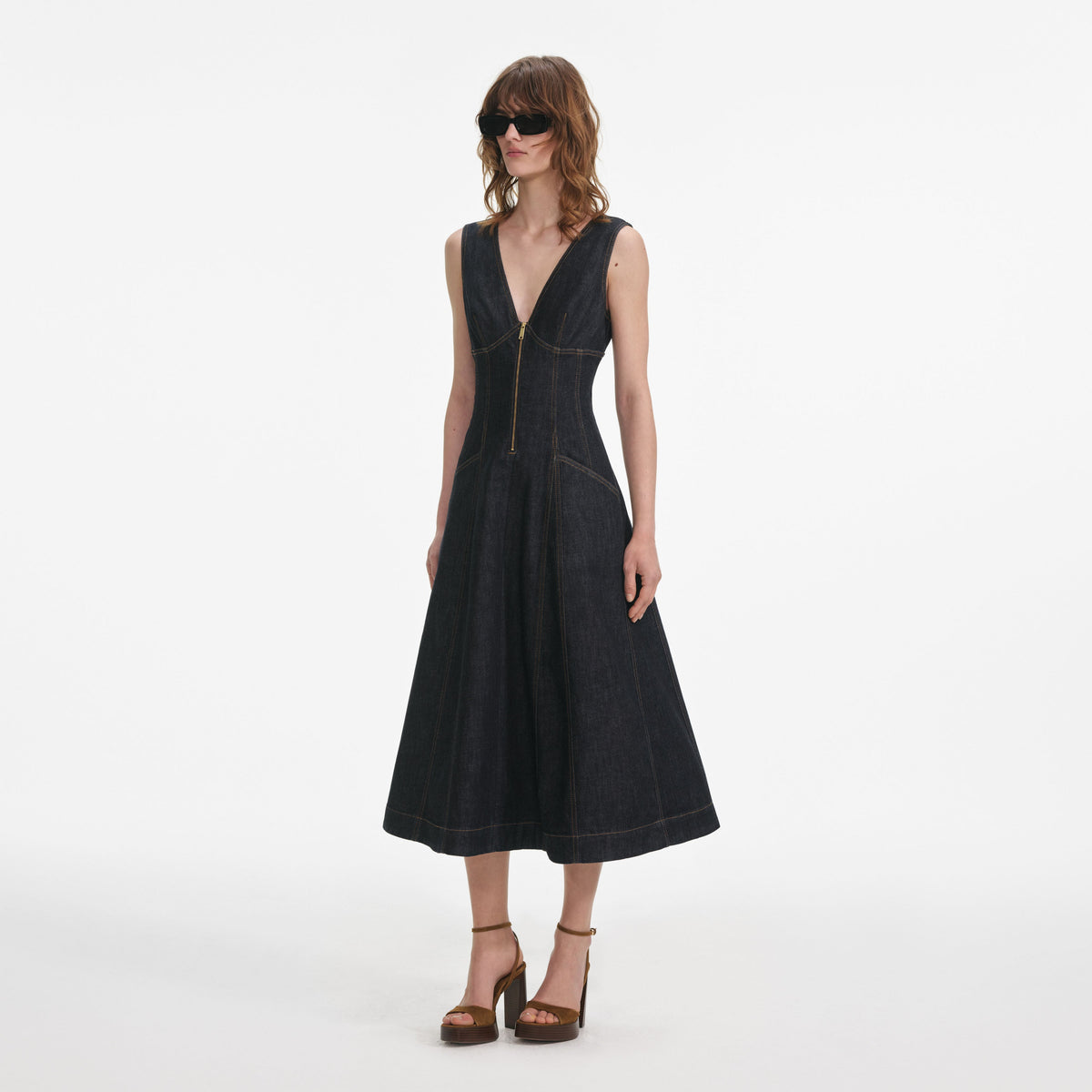 self-portrait - Indigo Denim Midi Dress