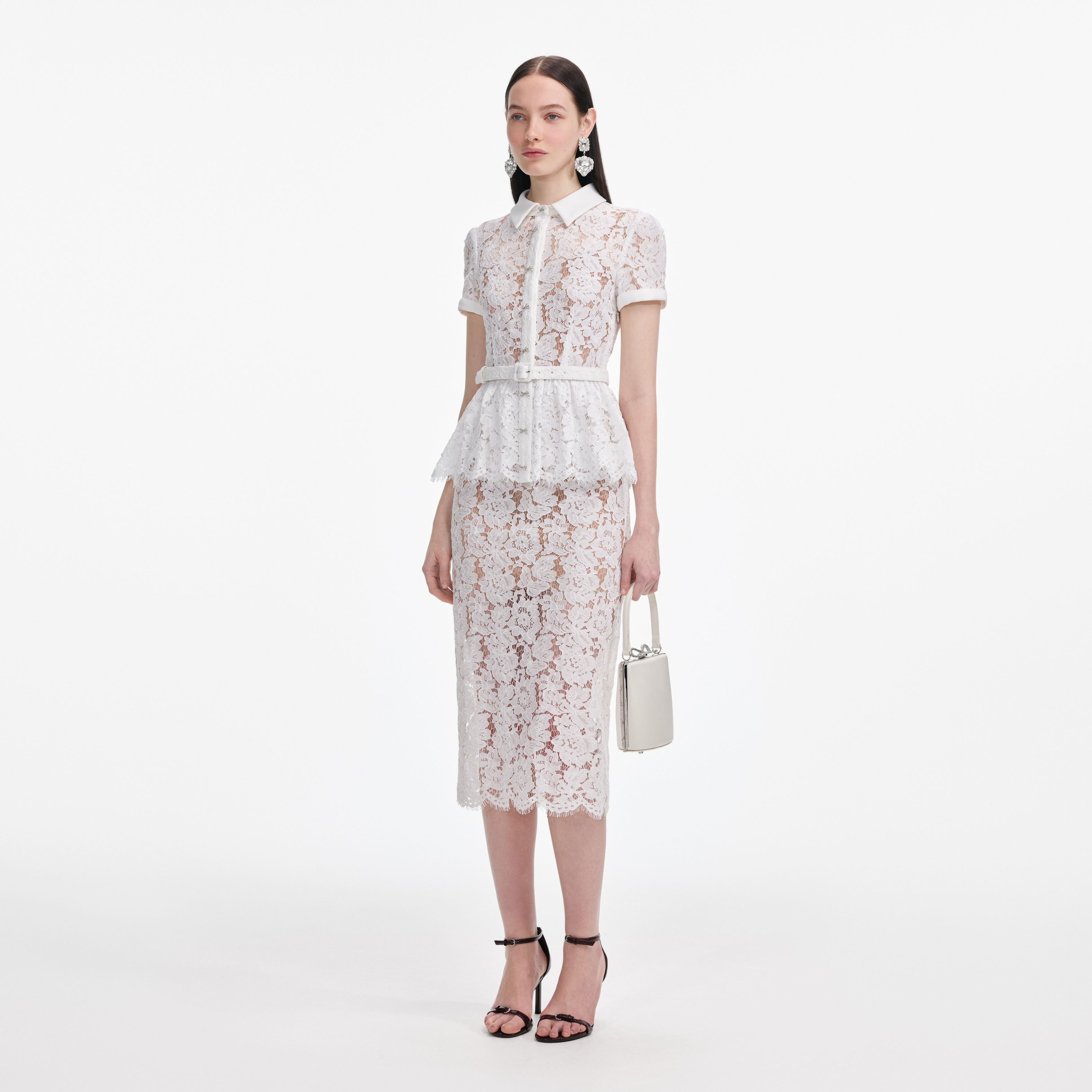 White Lace Peplum Midi Dress