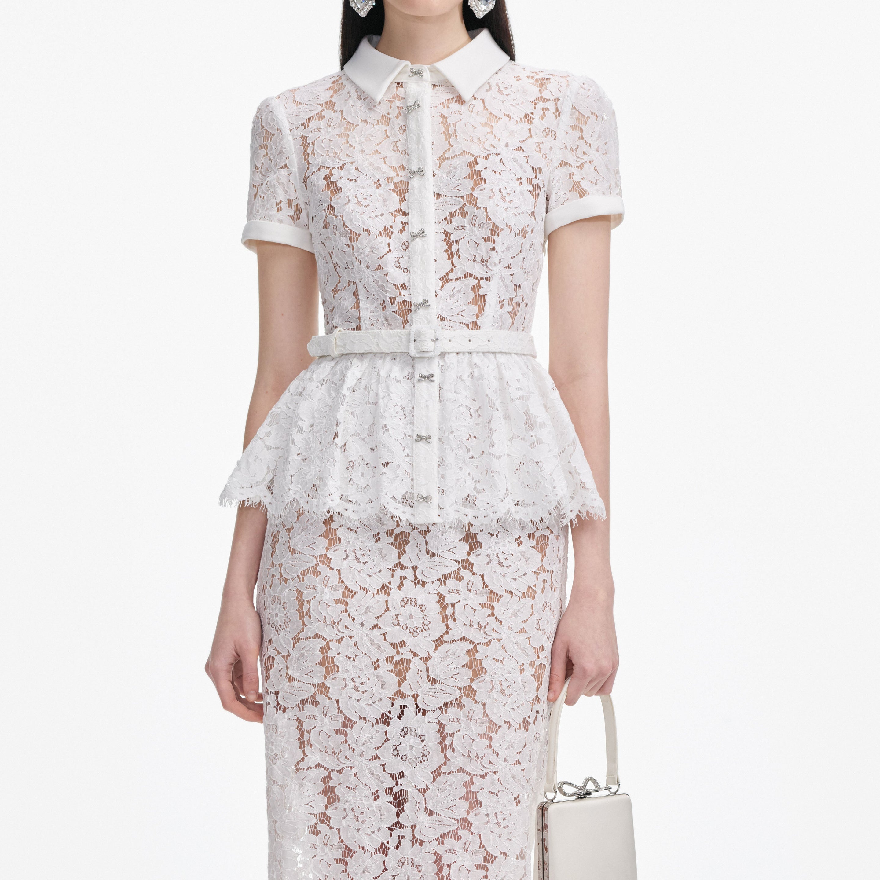 self-portrait - White Lace Peplum Midi Dress - US 2 self-portrait - White Lace Peplum Midi Dress - US 2