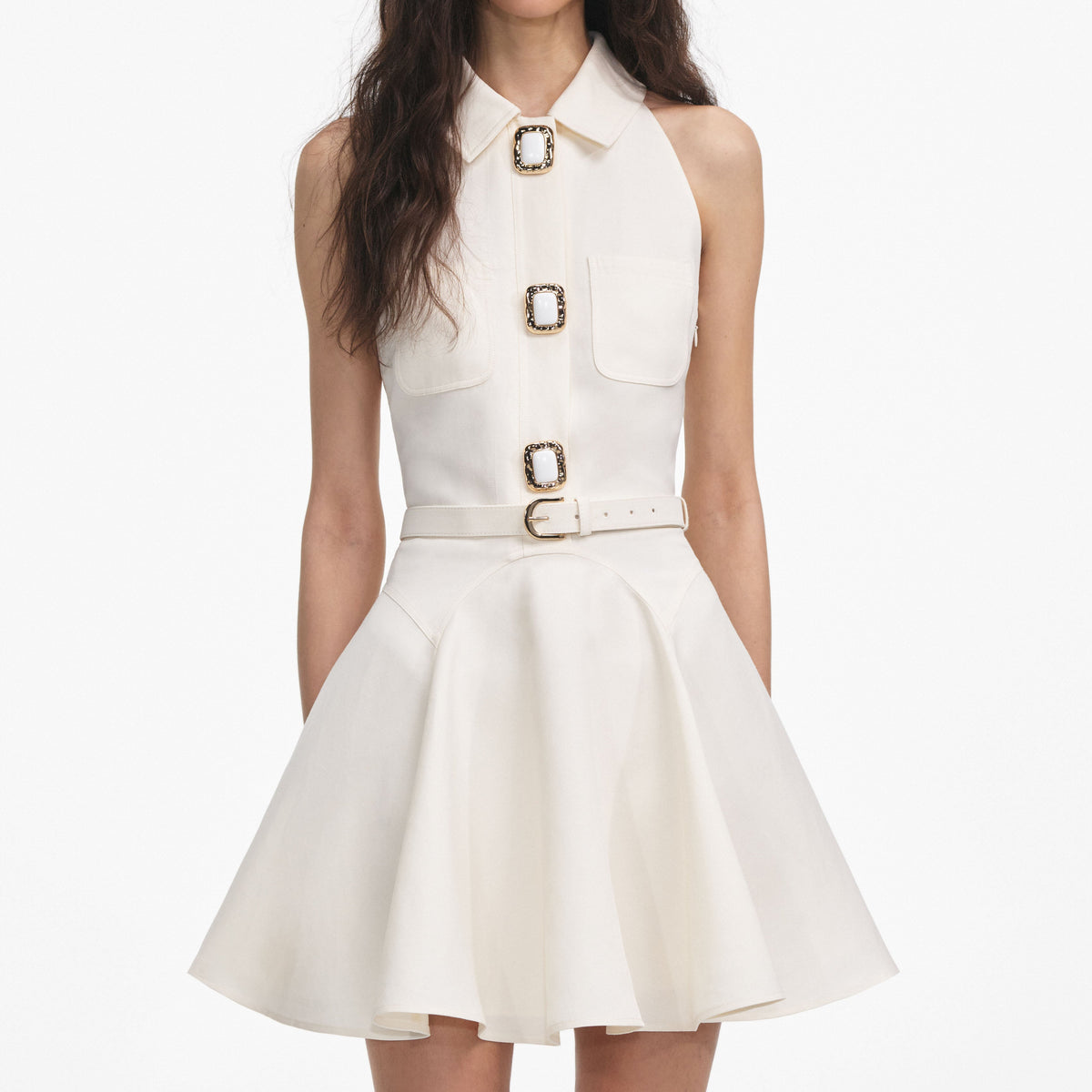 self portrait cream linen midi dress self-portrait - Cream Tailored Boucl And Chiffon Midi Dress