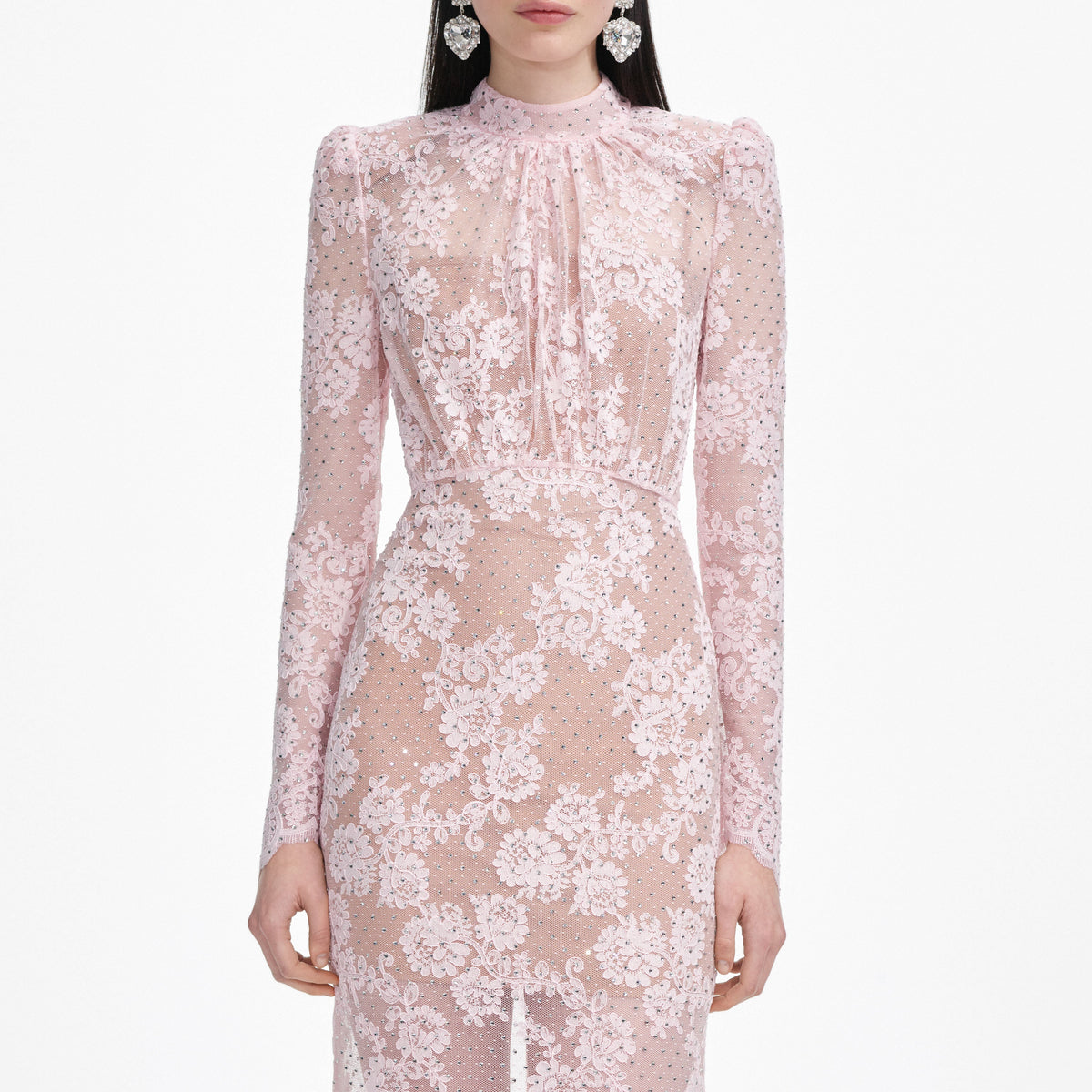 Pale Pink Rhinestone Lace Maxi Dress – self-portrait-US