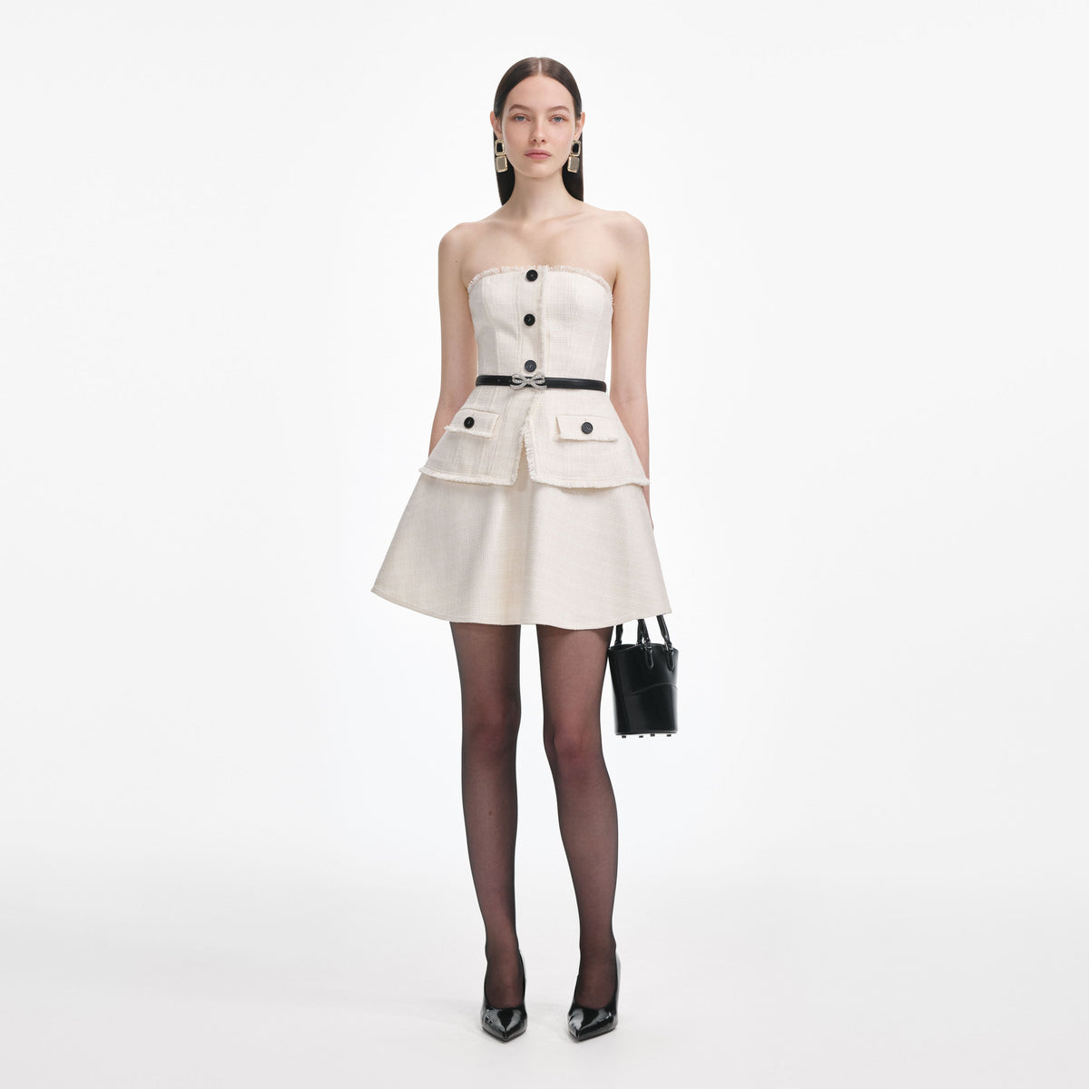 Cream Boucle Bandeau Mini Dress – self-portrait-US