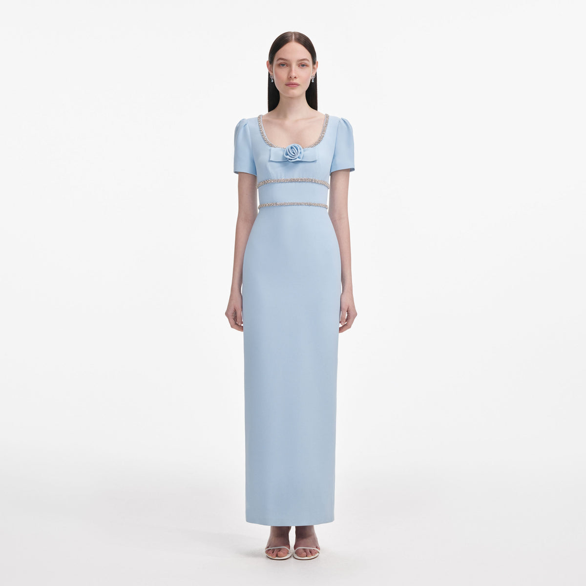 self portrait blue chiffon maxi dress Blue Chiffon Pleated Maxi Dress