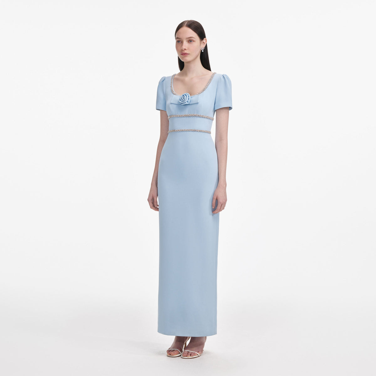 Blue Crepe Crystal Trim Maxi Dress – self-portrait-US