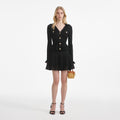 Black Pointelle V Neck Knit Mini Dress