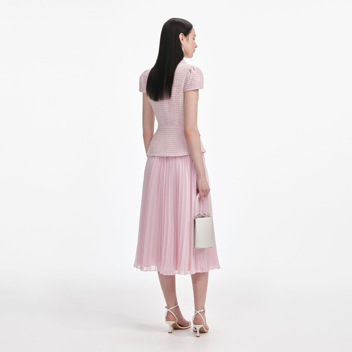 self portrait boucle dress pink Pink Boucle Pearl Mini Dress self-portrait-US