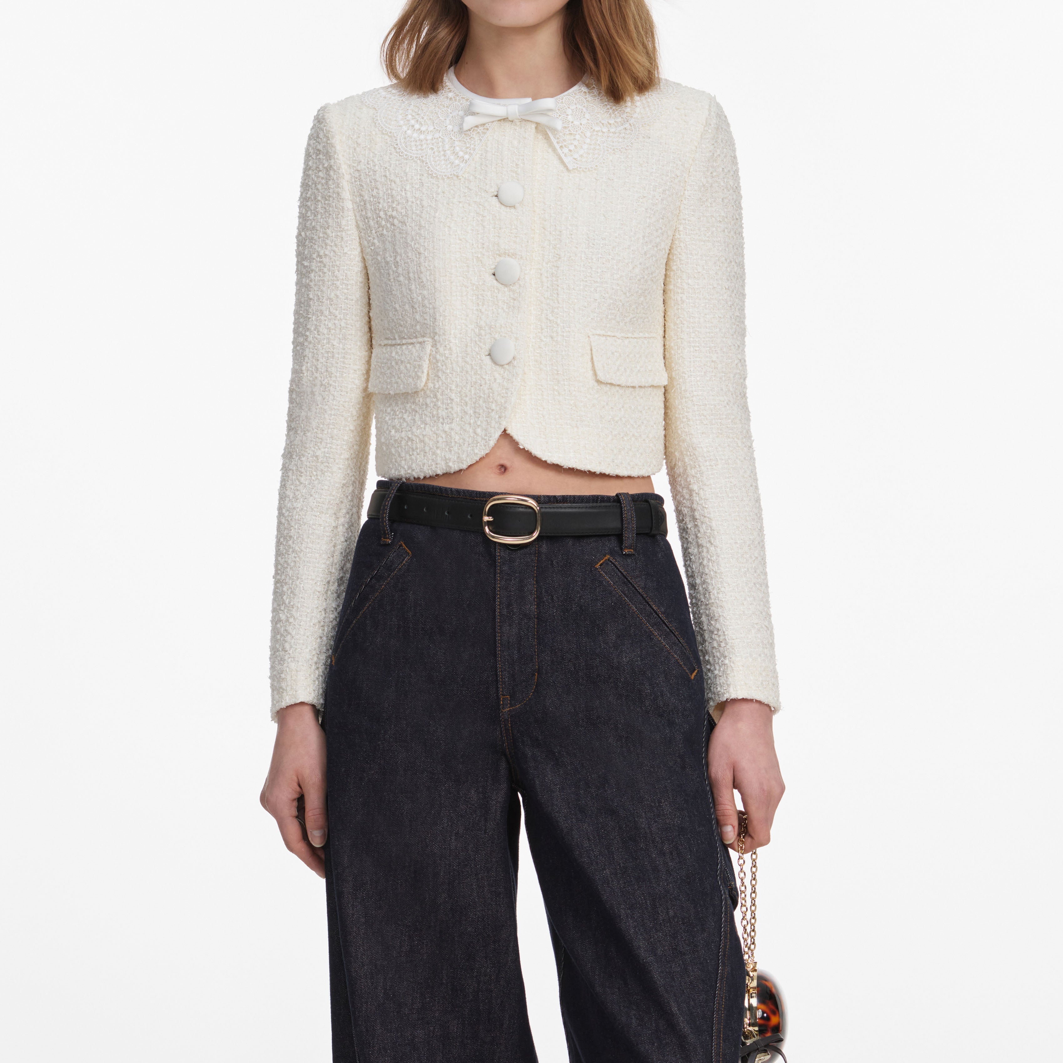 『self portrait』 (UK8) レース ジャケット Cream Boucle Lace Collar Jacket – self-portrait-US