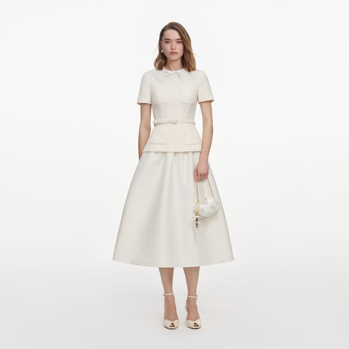 self portrait cream off shoulder boucle midi dress self-portrait - Taffeta Cream tailored boucle Mean Girls Winter Talent 05/26 The rich texture of Condition:New