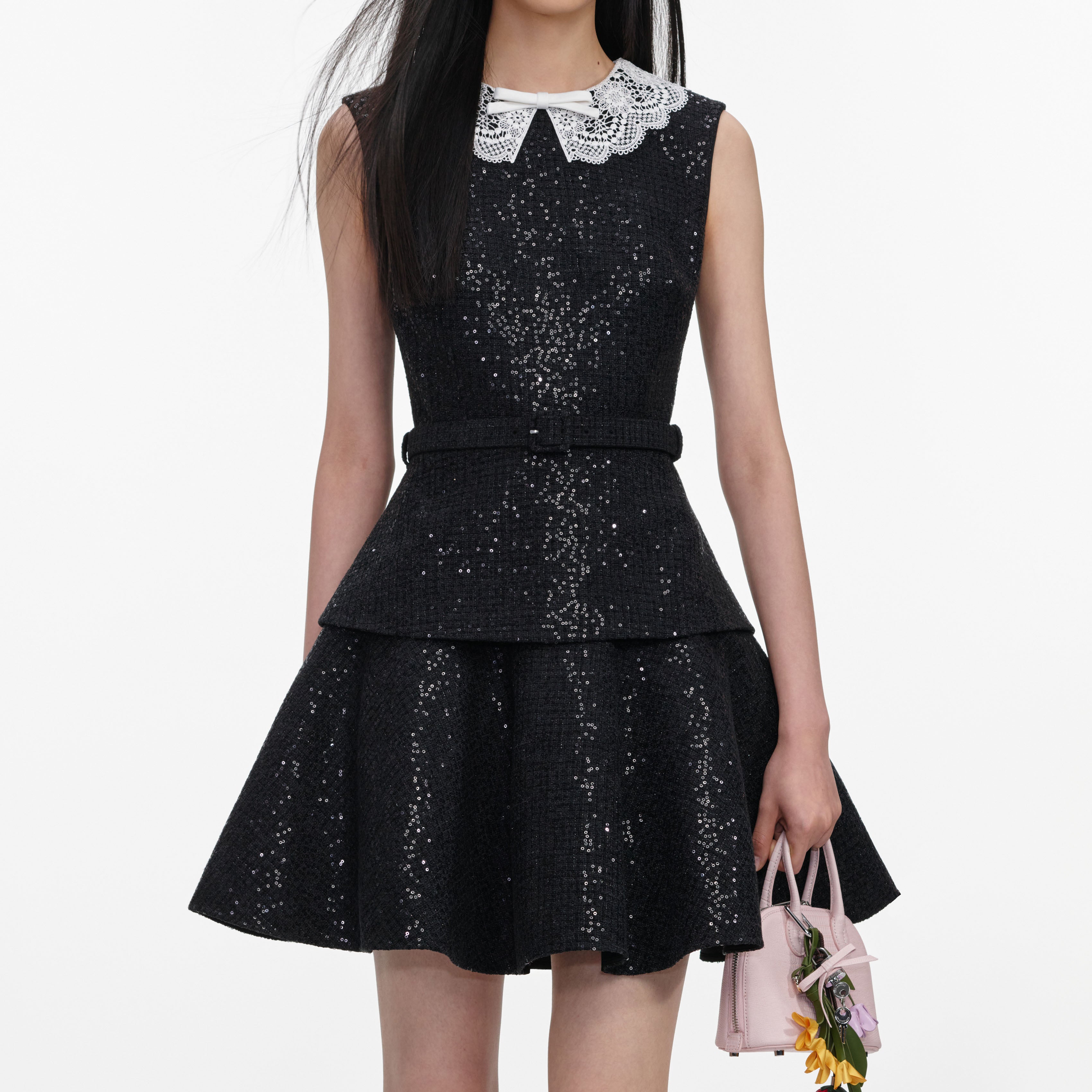 Black Sequin Boucle Mini Dress