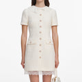 Cream Boucle Lace Trim Tailored Mini Dress