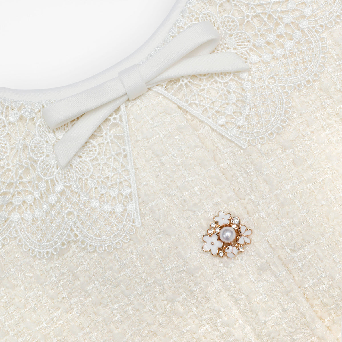 self portrait ivory lace trimmed mini dress Self-Portrait Boucl Lace-Trim Mini Dress - Ivory