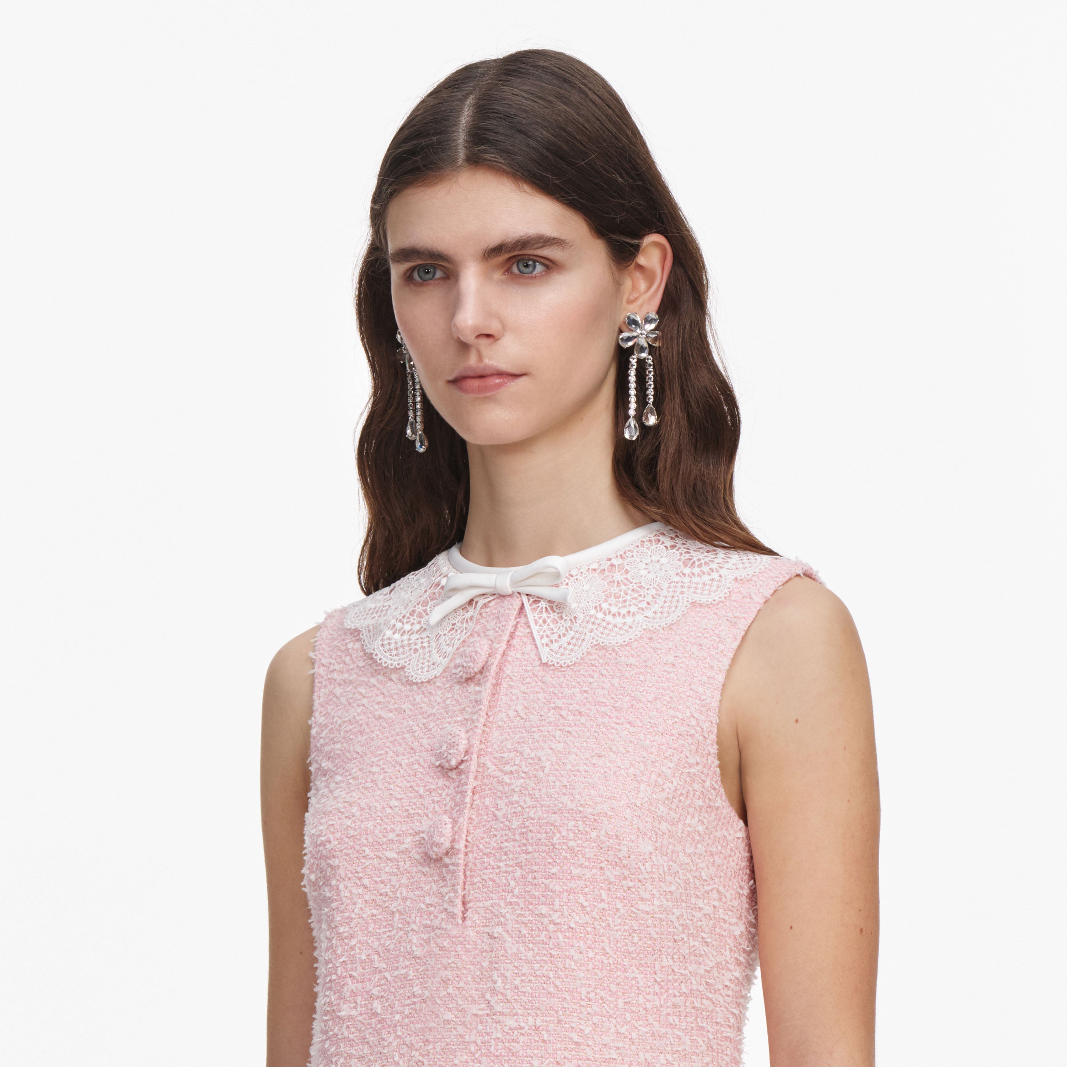 Pink Boucle Lace Collar Mini Dress