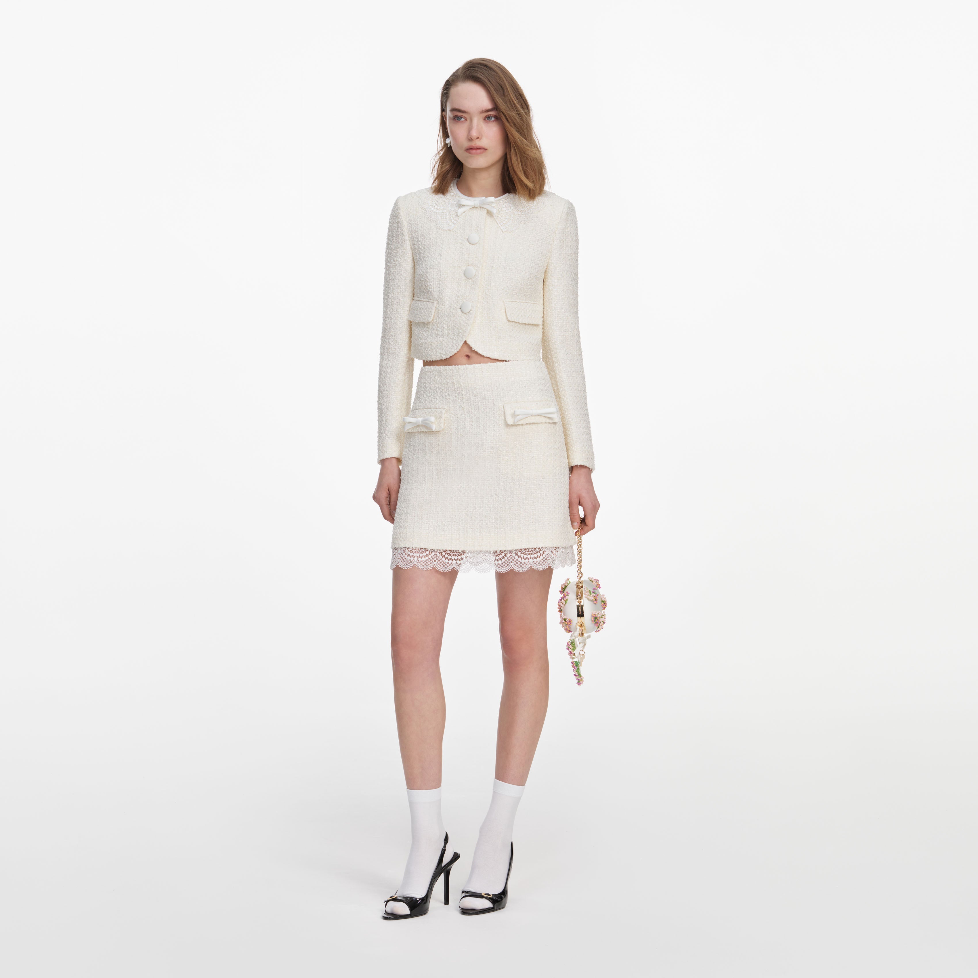 Cream Boucle Lace Mini Skirt – self-portrait-US