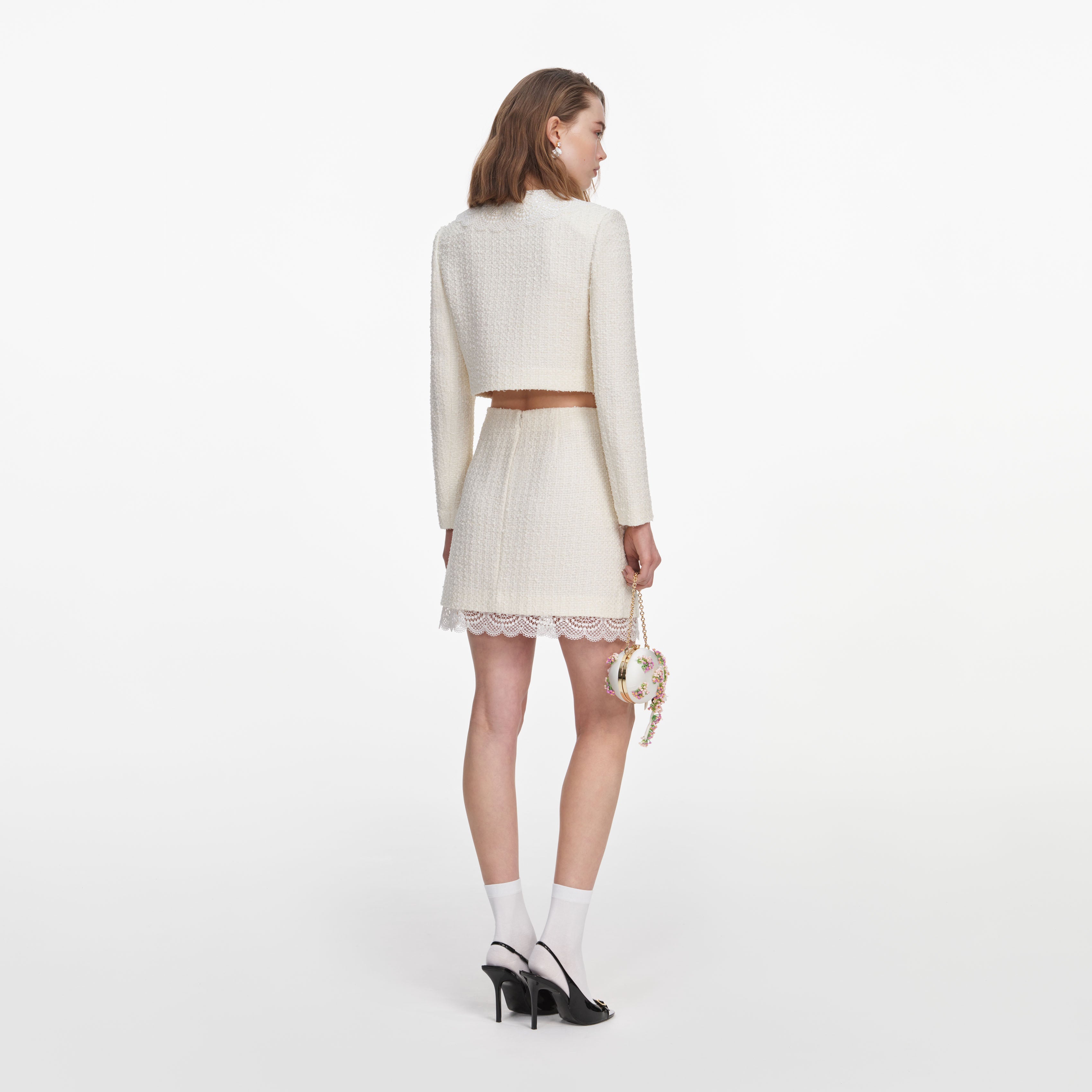 Cream Boucle Lace Mini Skirt – self-portrait-US