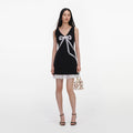 Black Crepe Bow Lace Mini Dress