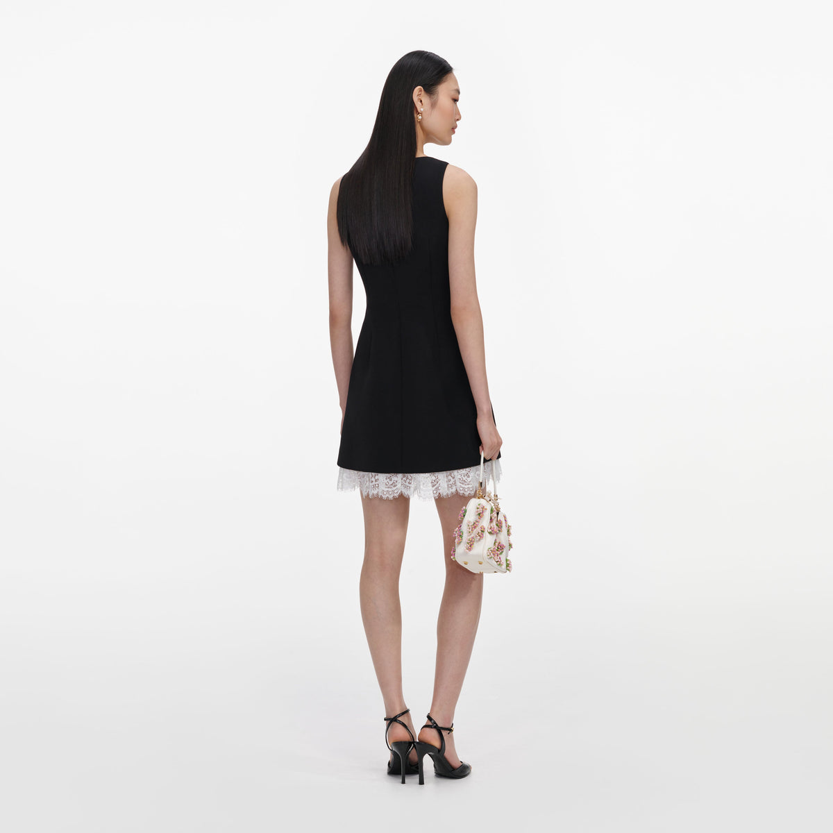 self portrait black lace mini dress Self-portrait - Black Crepe Bow Lace Mini Dress