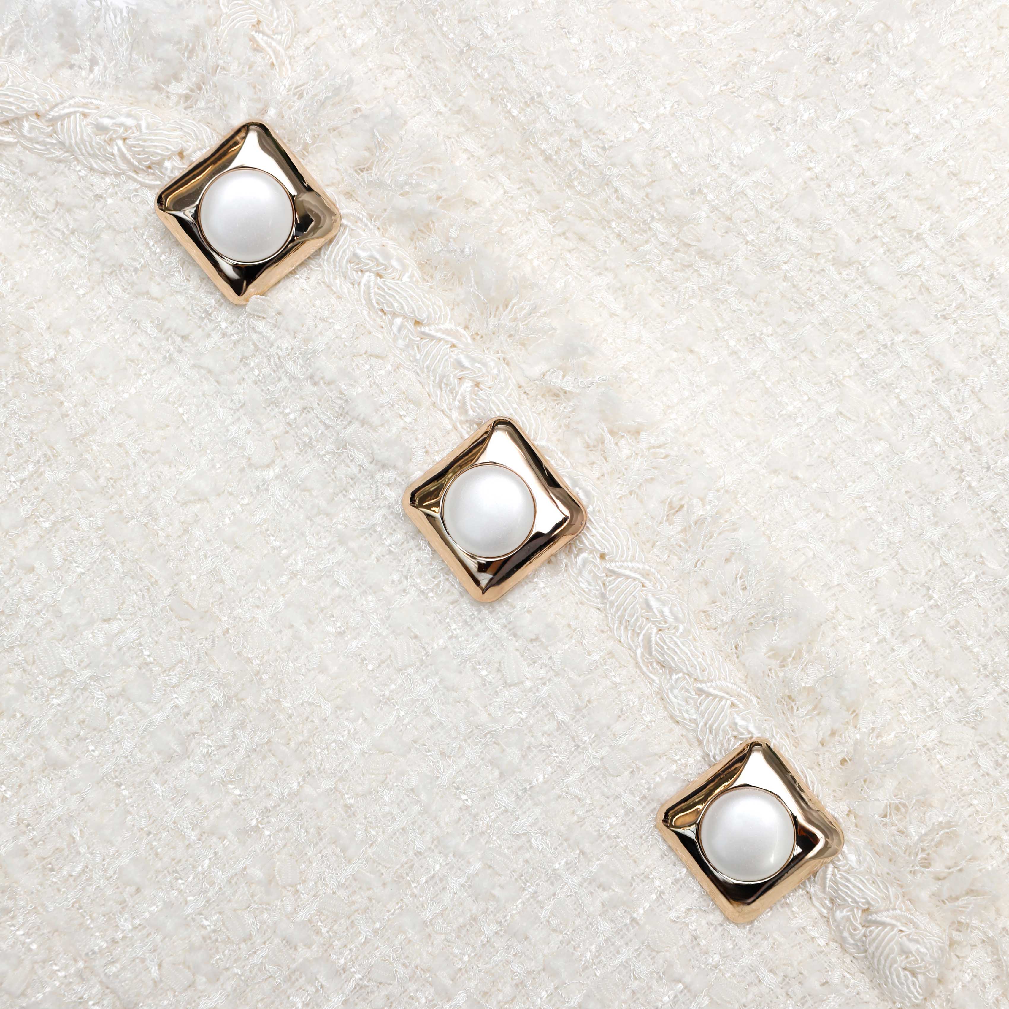 Cream Sleeveless Boucle Mini Dress