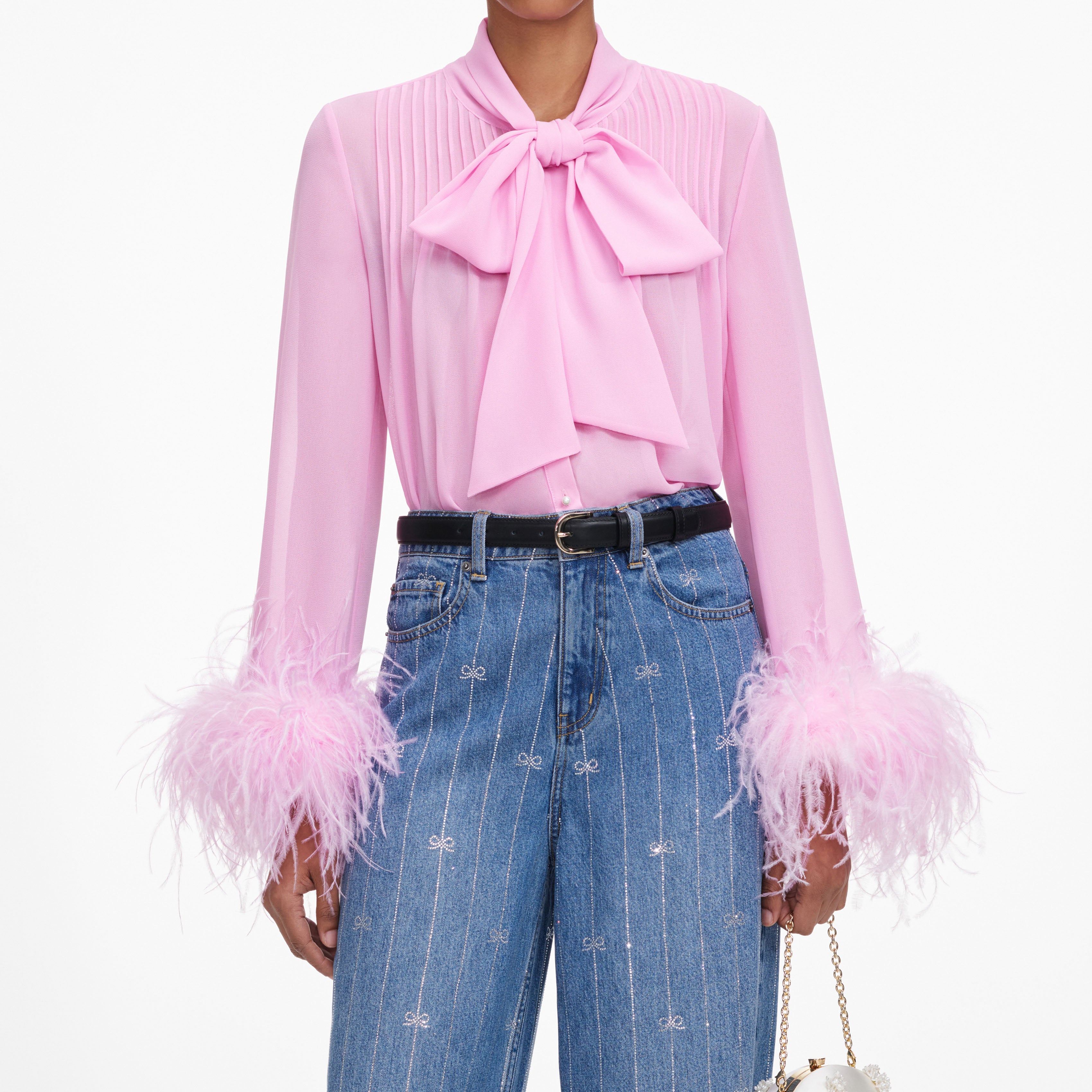 Pink Georgette Feather Cuff Blouse – self-portrait-US
