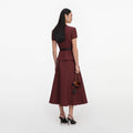 Brown Peplum Linen Blend Midi Dress