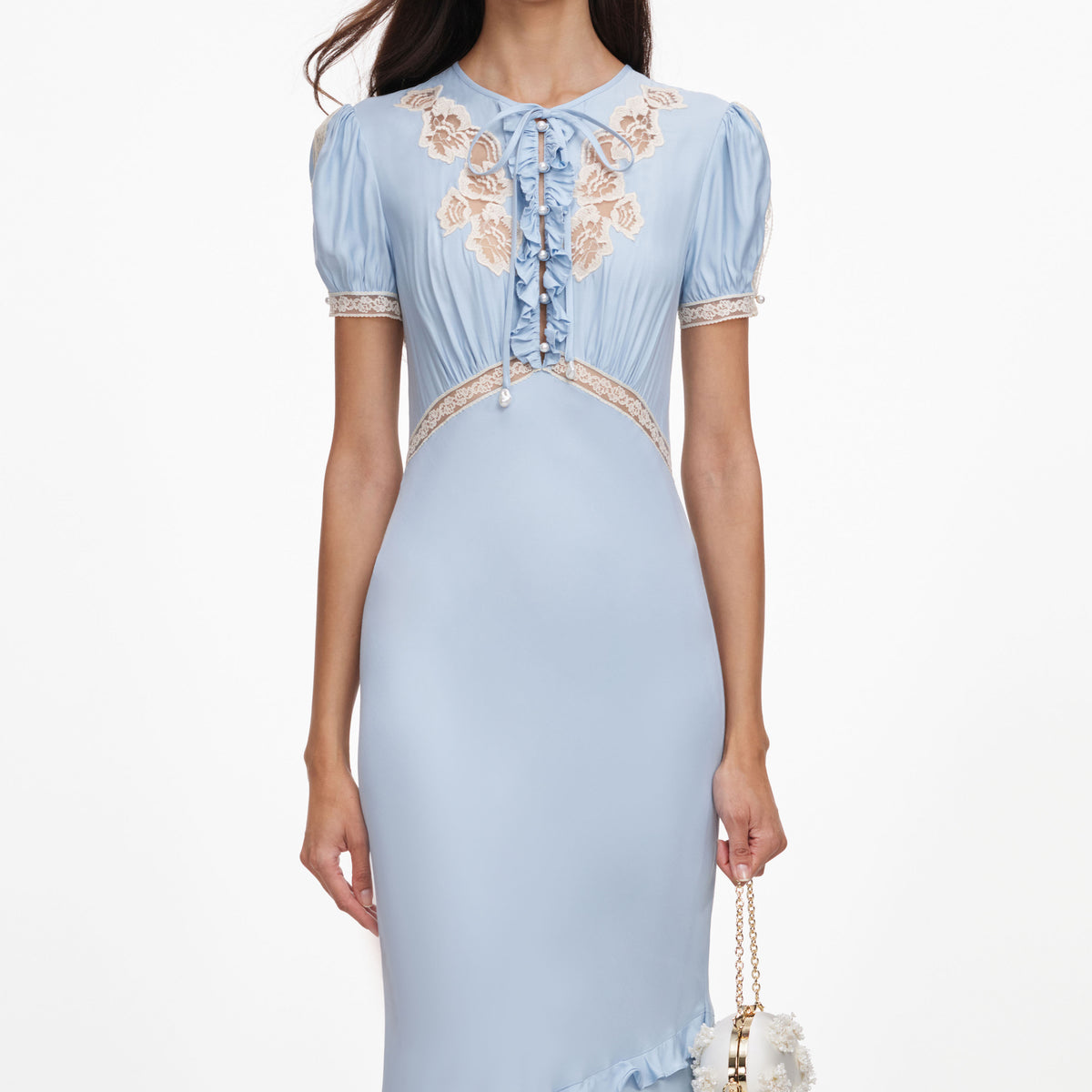 Blue Viscose Lace Midi Dress – self-portrait-US
