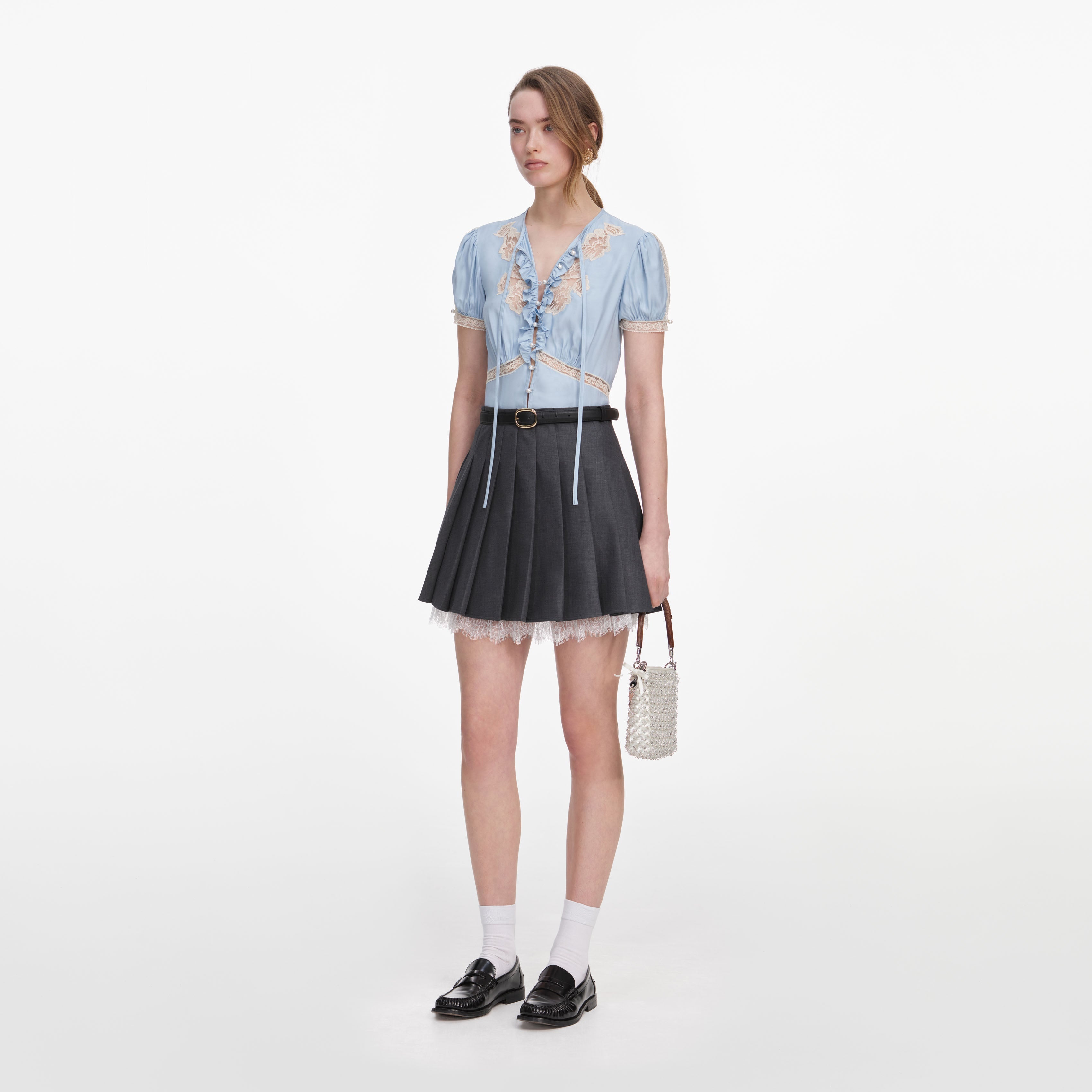Grey Pleated Mini Skirt