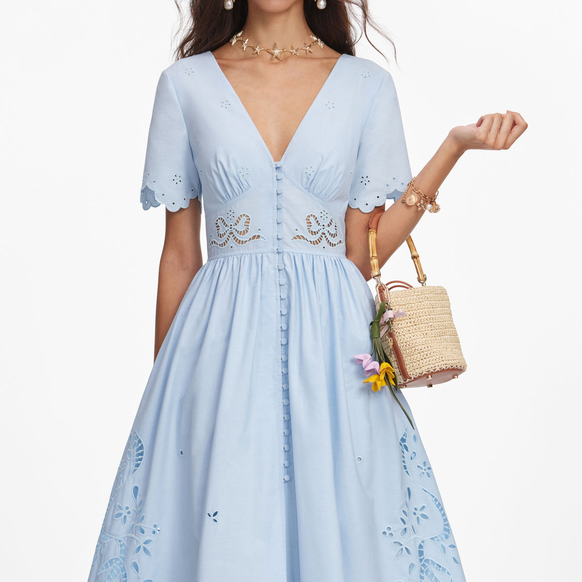 blue embroidered dress Embroidered Long Blue Prom Dress with A-Line Skirt Blue / 8