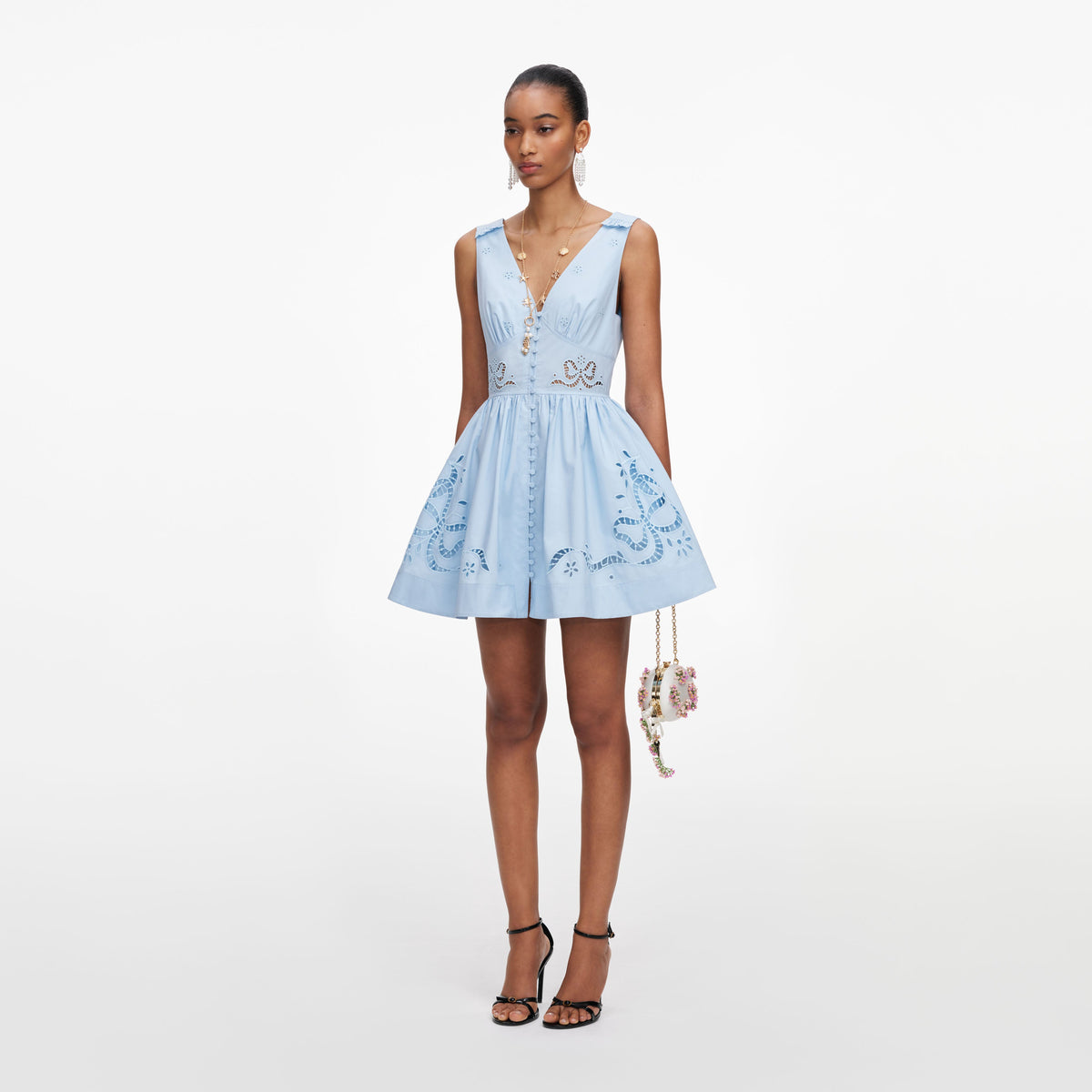 self portrait dress mini self-portrait - Blue Cotton Embroidered Mini Dress