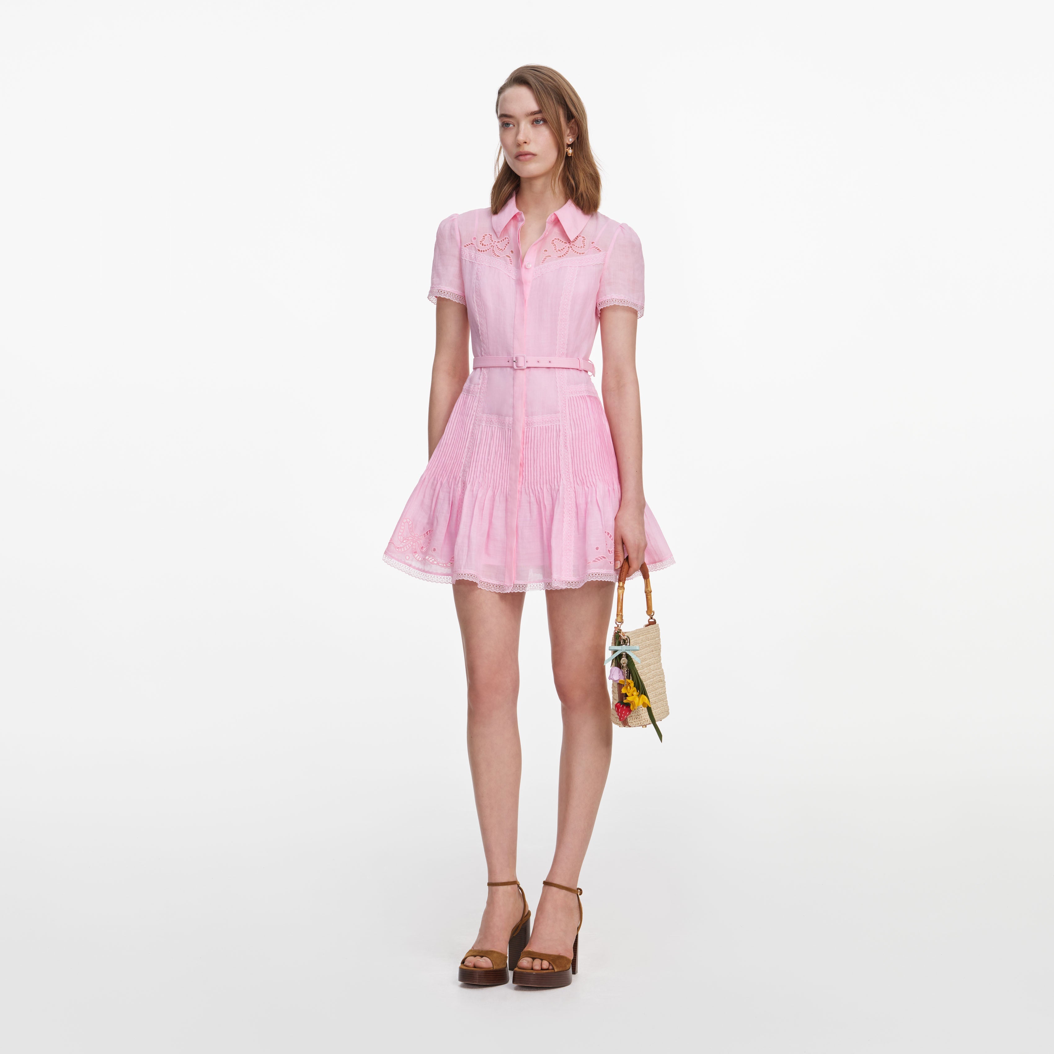 Navy Ramie Collared Midi Dress – self-portrait-US
