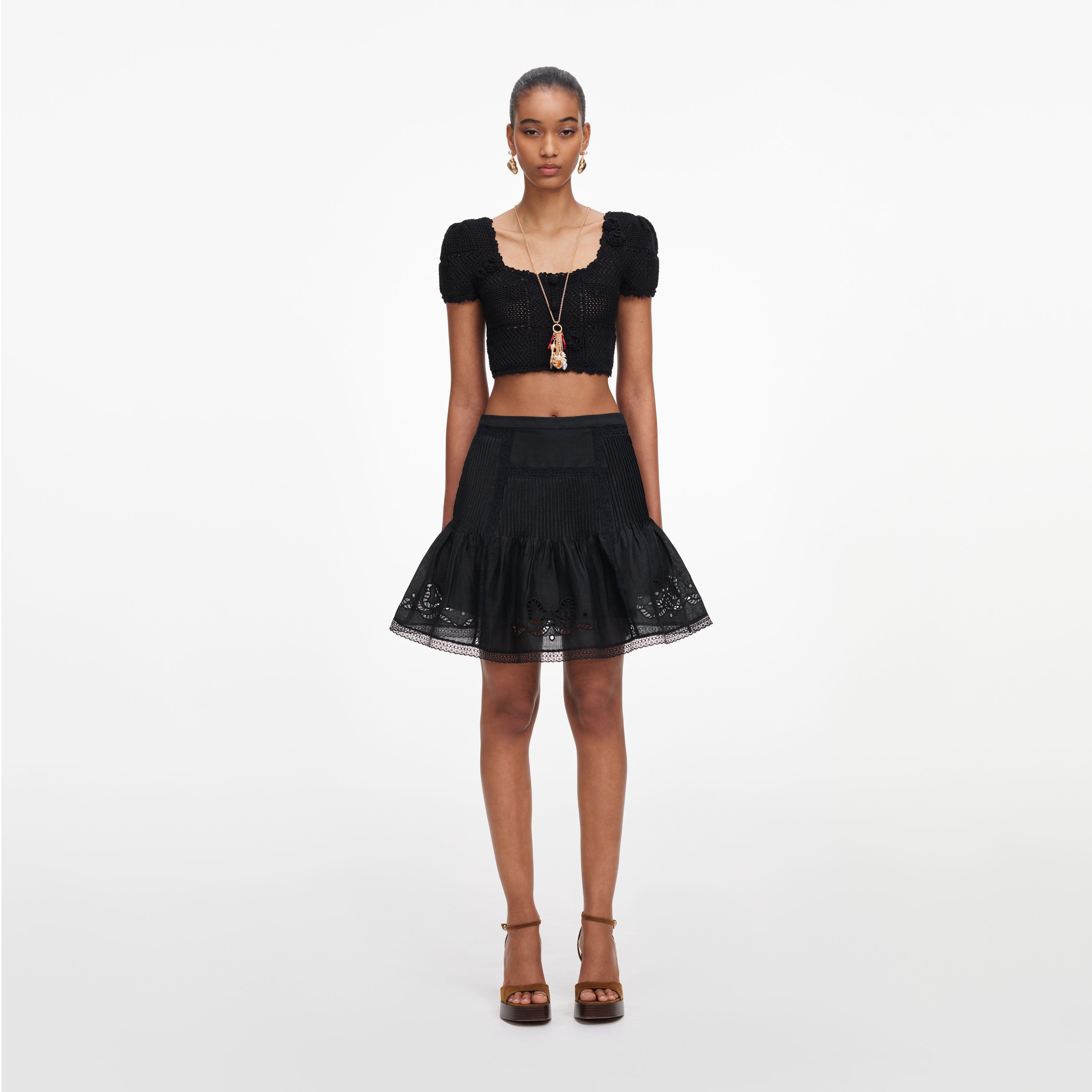 Black Polka Dot Frill Mini Skirt – self-portrait-US