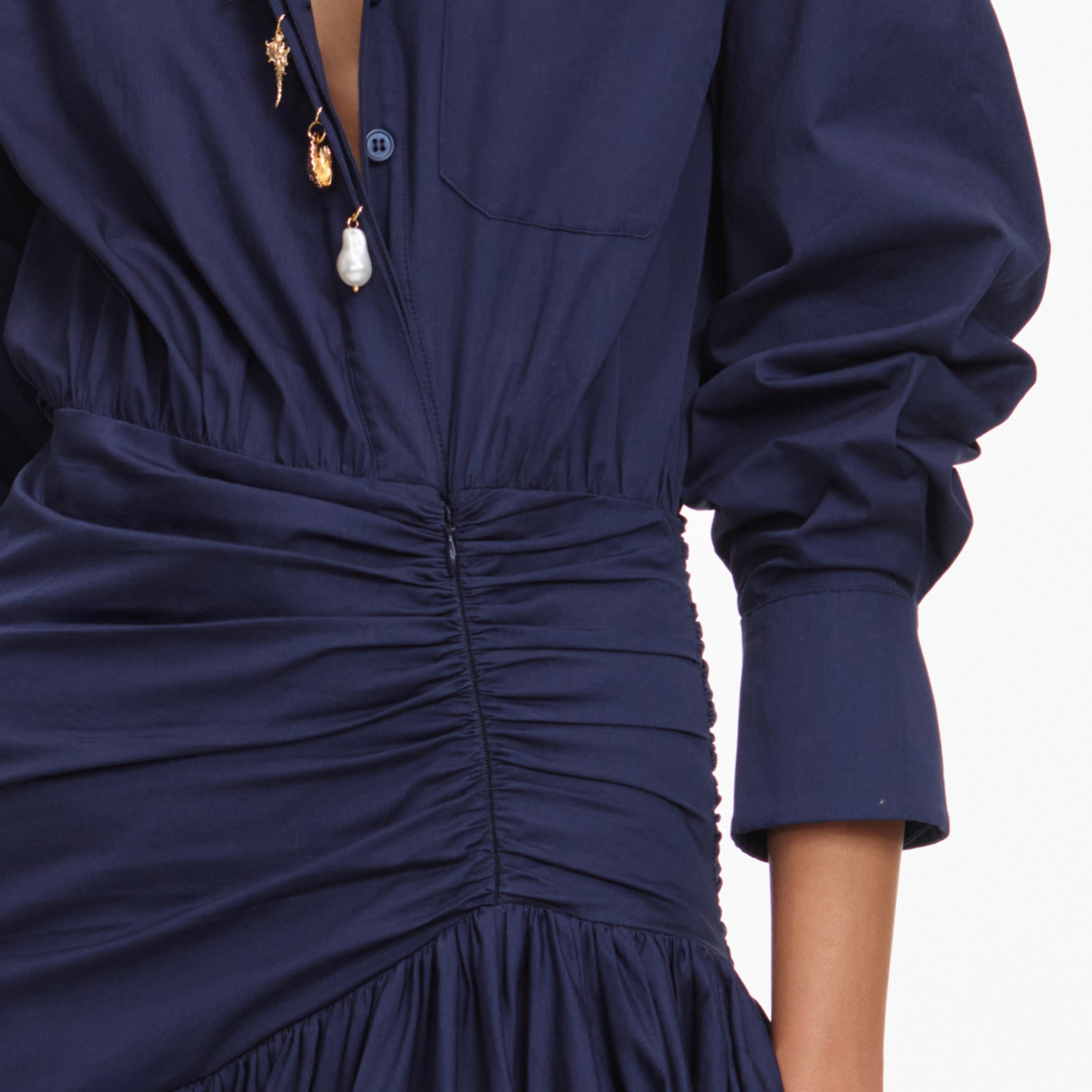 Navy Cotton Asymmetric Midi Dress self-portrait-US Navy Cotton Asymmetric Midi Dress self-portrait-US