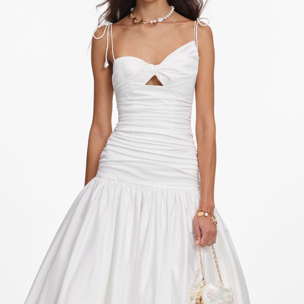 cotton white dress self-portrait - Gathered Midi Alishia Satin Sequin Corset US Size Women/Men:UK-4 / M-5 / W-6 / EU-37 Effortless femininity Jan2Live