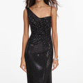 Black Rhinestone Draped Maxi Dress