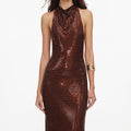 Brown Rhinestone Racer Back Maxi Dress