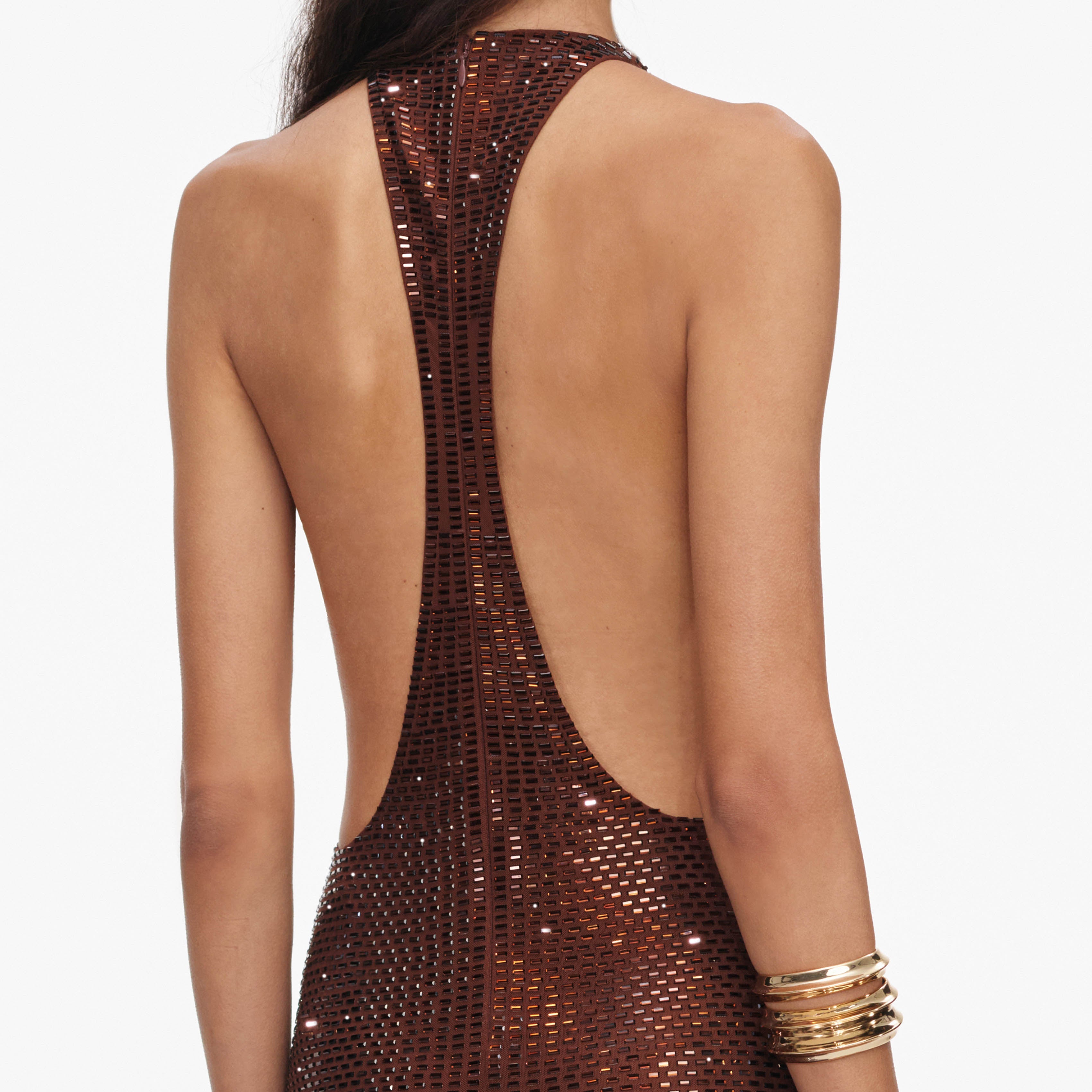 Brown Rhinestone Racer Back Maxi Dress – self-portrait-US