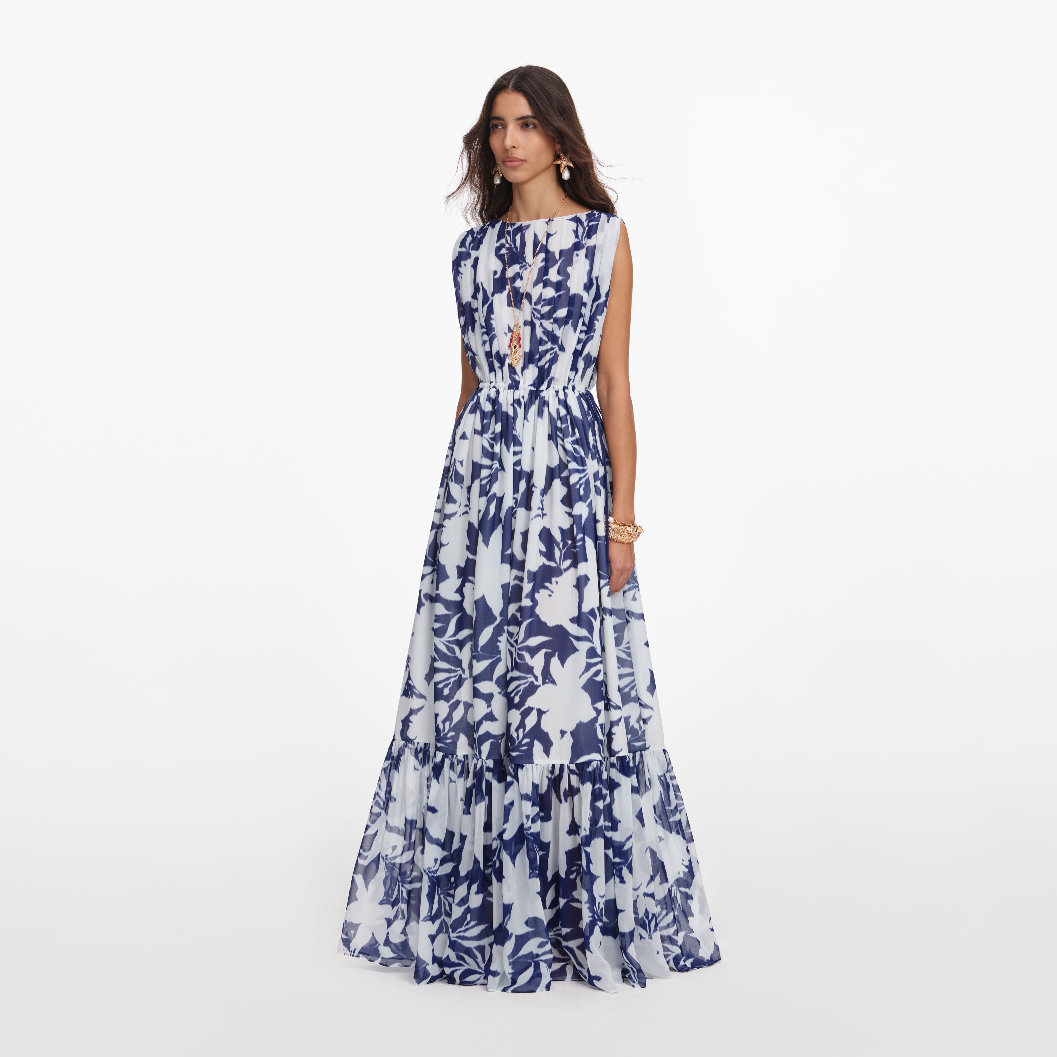 Printed Georgette Maxi Dress – self-portrait-US