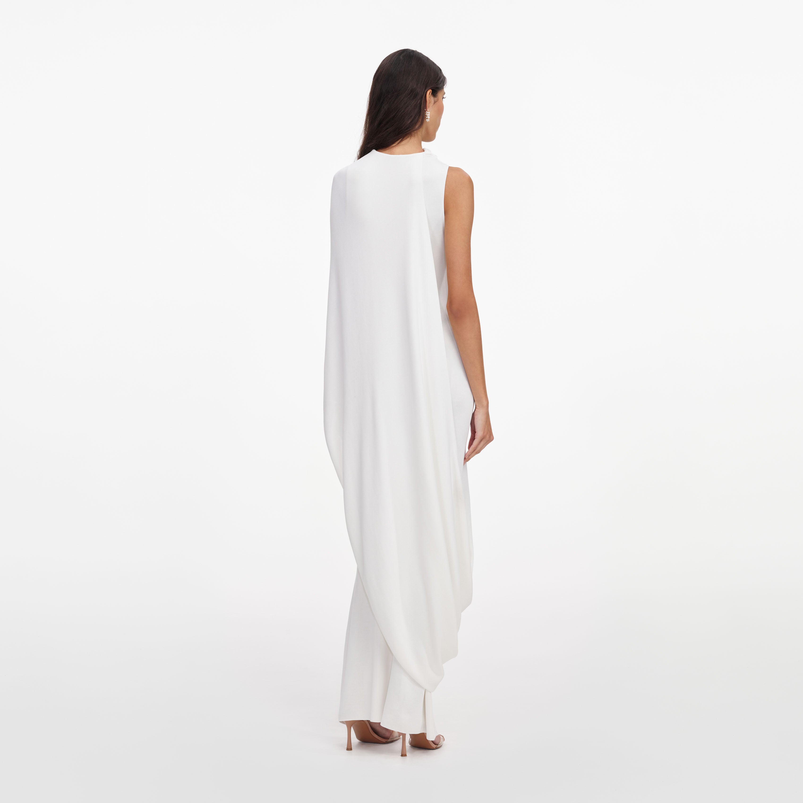 White Viscose Knit Drape Maxi Dress – self-portrait-US